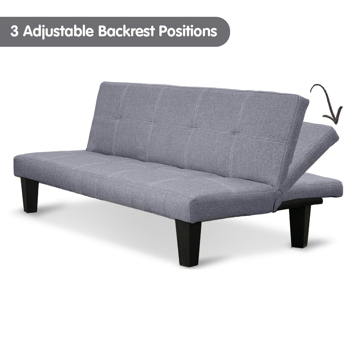 Dark Grey Adjustable Linen Sofa Bed Lounge with Wooden Frame