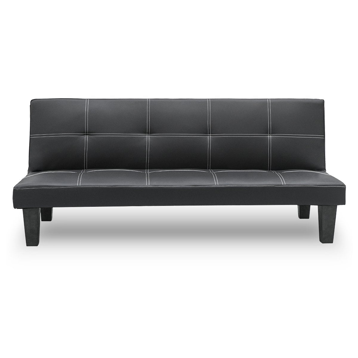 Black PU Leather 2-Seater Sofa Bed with Wooden Frame, Sarantino