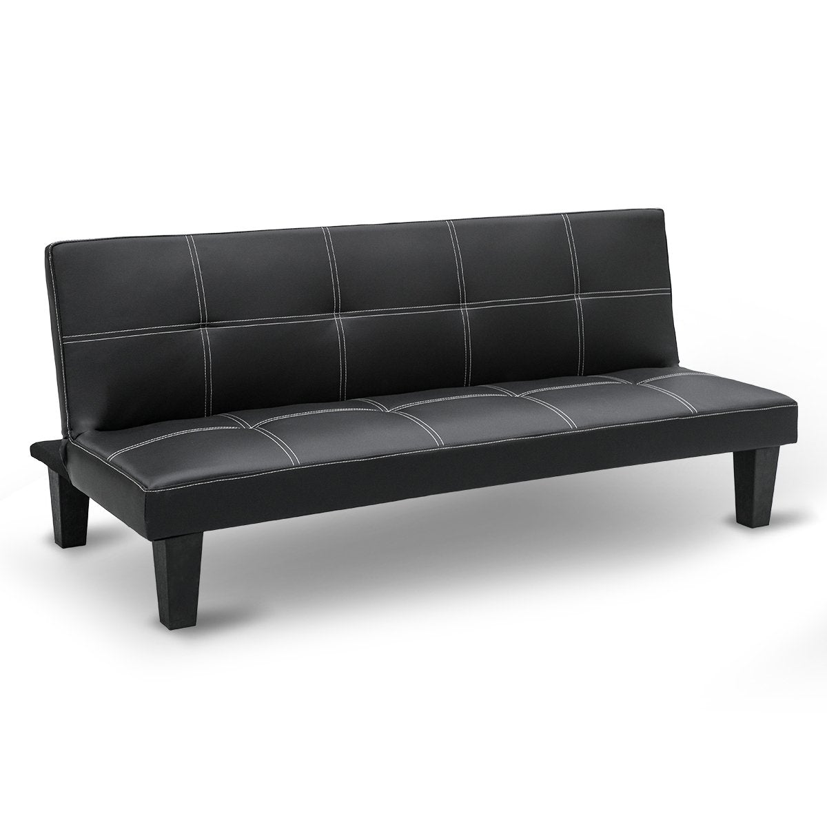 Black PU Leather 2-Seater Sofa Bed with Wooden Frame, Sarantino