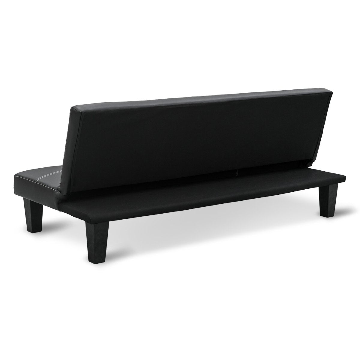 Black PU Leather 2-Seater Sofa Bed with Wooden Frame, Sarantino