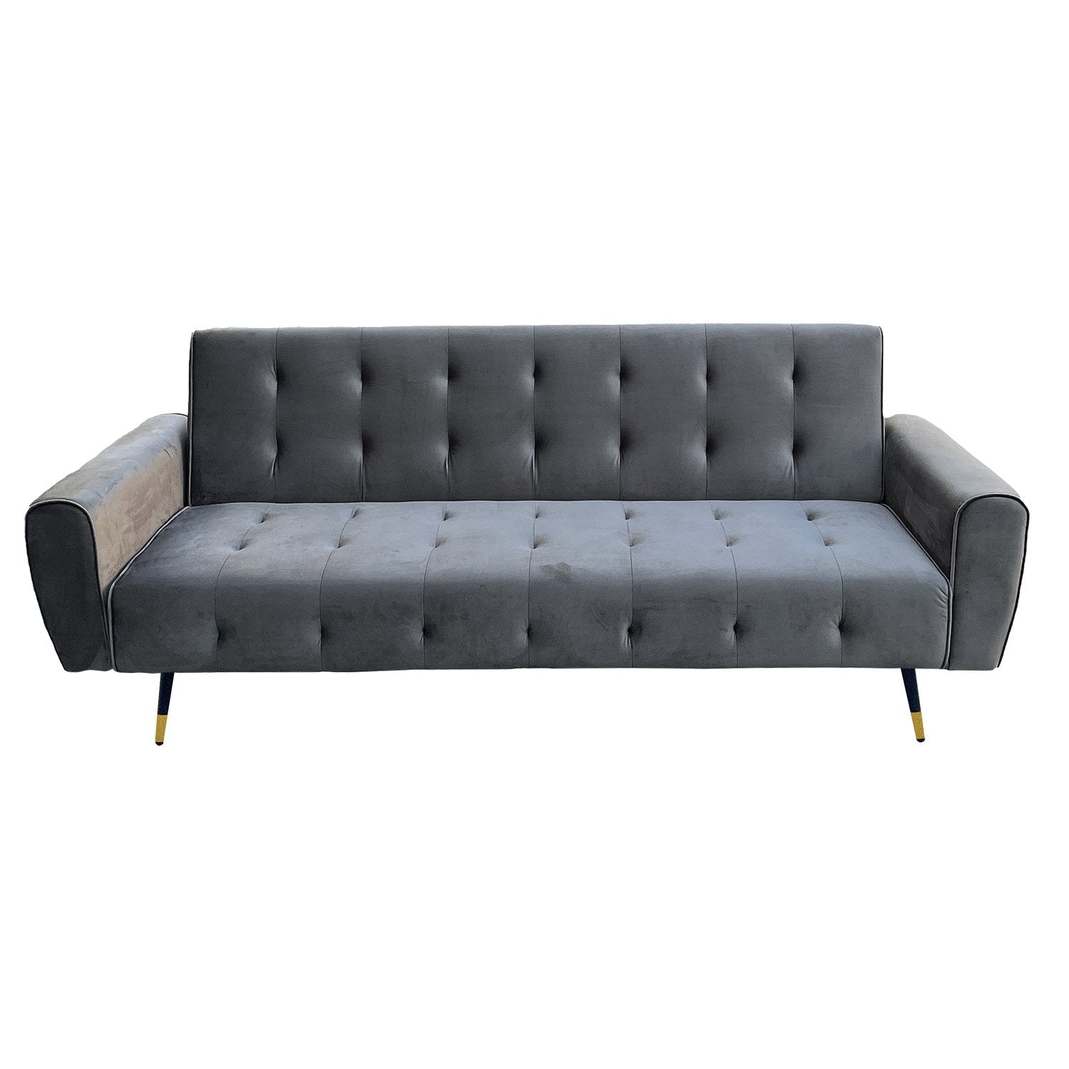 Premium Velvet Tufted Sofa Bed, Metal Legs - 3-Seater, Sarantino