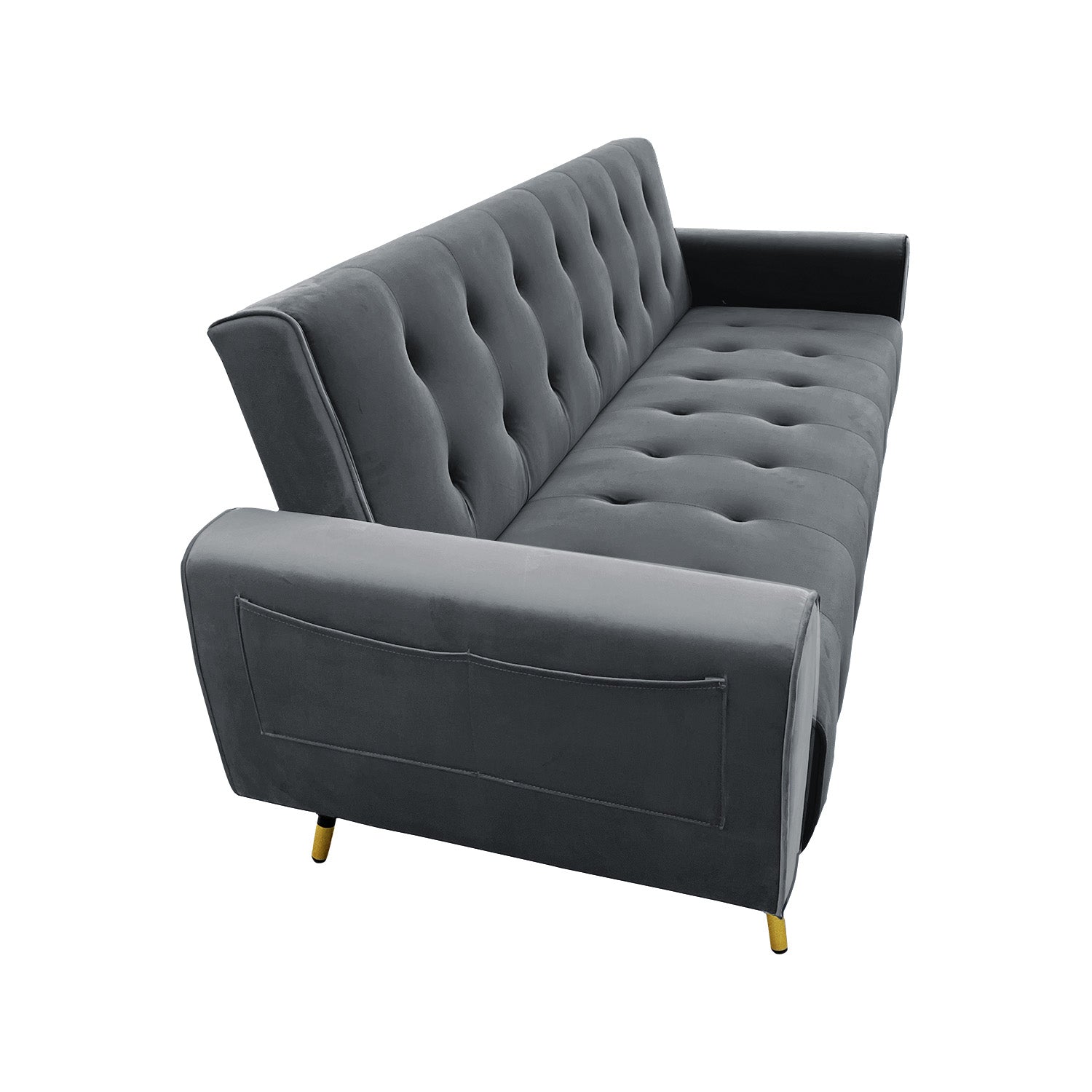 Premium Velvet Tufted Sofa Bed, Metal Legs - 3-Seater, Sarantino