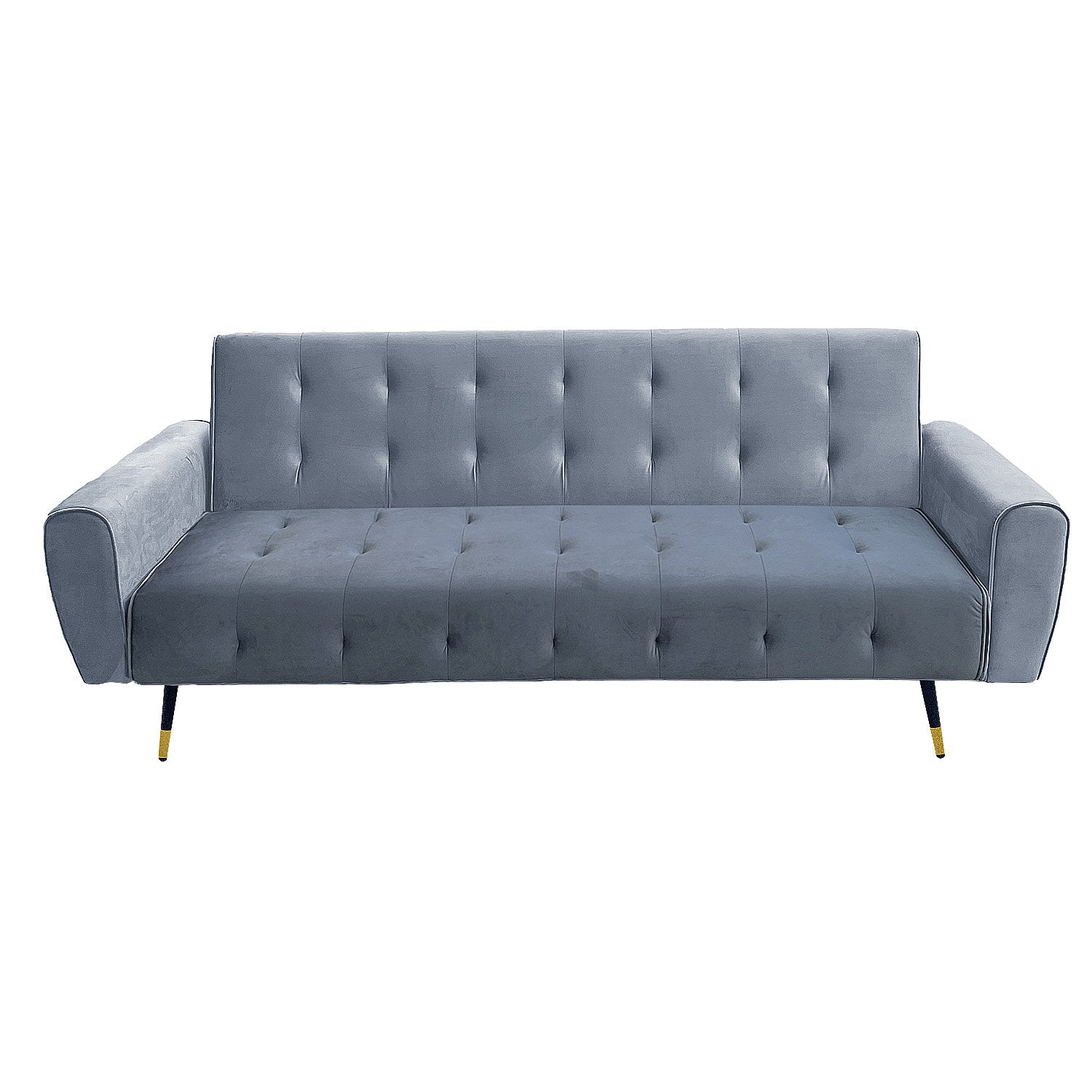 Light Grey Tufted Velvet 3-Seater Sofa Bed, Reinforced - Sarantino