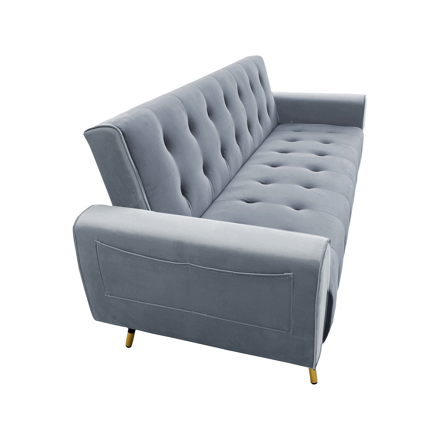 Light Grey Tufted Velvet 3-Seater Sofa Bed, Reinforced - Sarantino