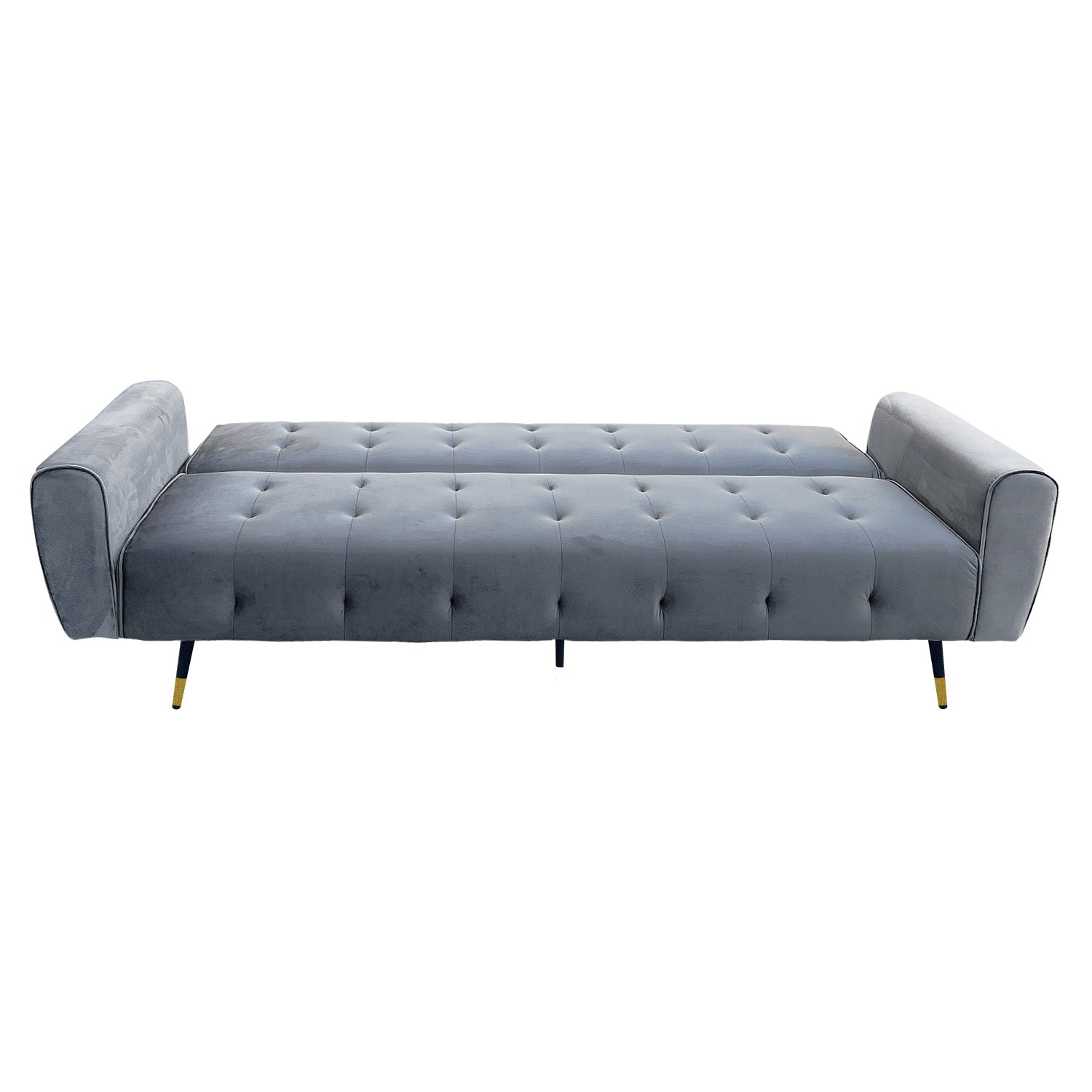 Light Grey Tufted Velvet 3-Seater Sofa Bed, Reinforced - Sarantino