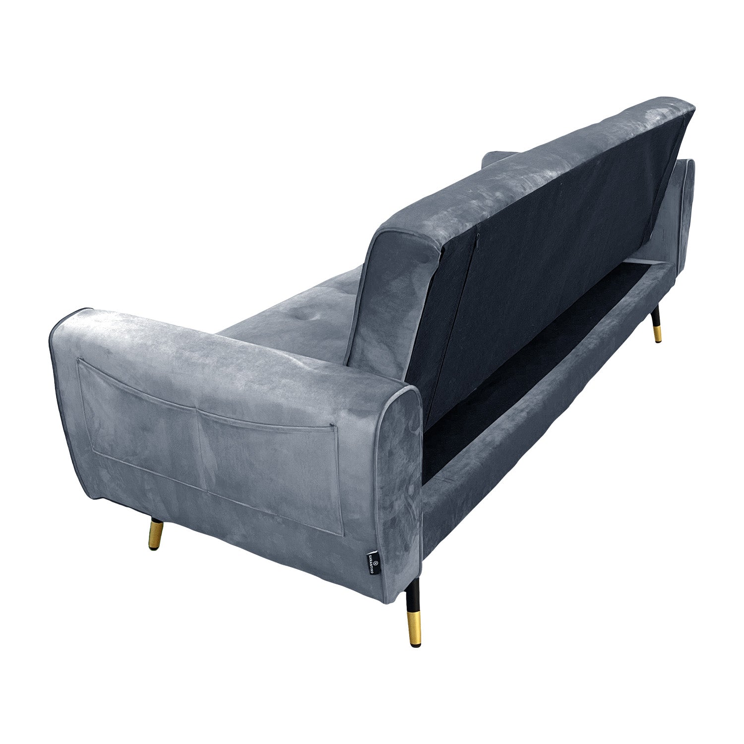 Light Grey Tufted Velvet 3-Seater Sofa Bed, Reinforced - Sarantino