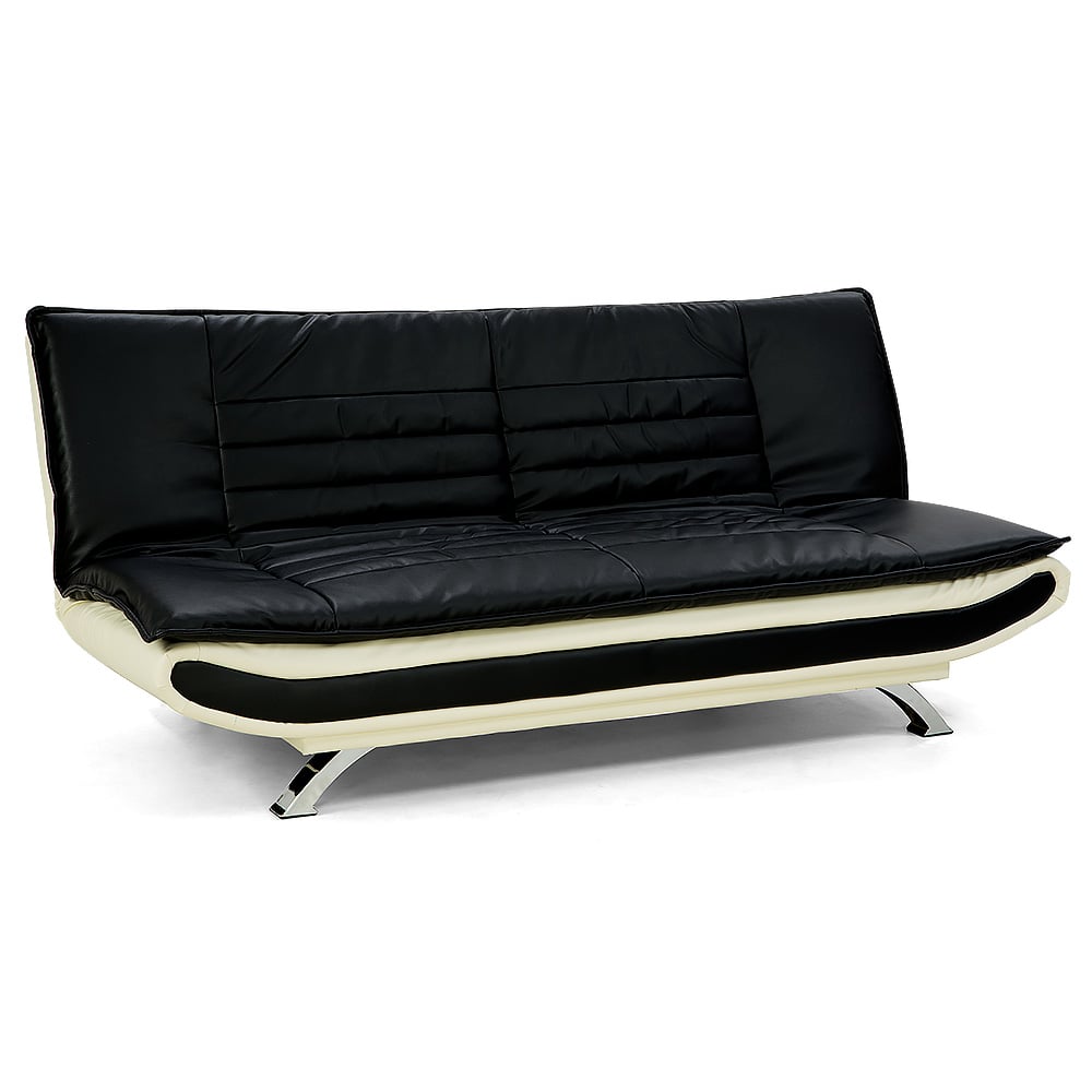 Dual Colour Faux Leather Sofa Bed, Chrome Legs, Adjustable - Sarantino