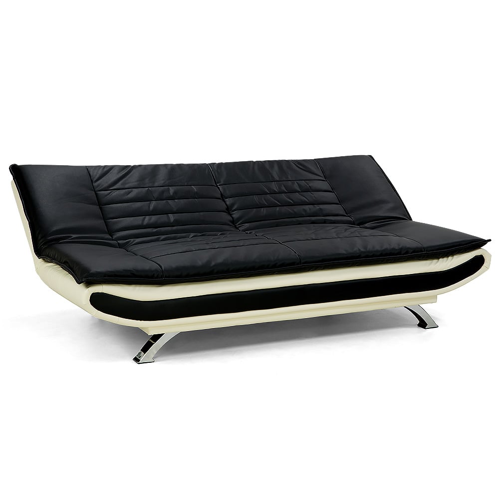 Dual Colour Faux Leather Sofa Bed, Chrome Legs, Adjustable - Sarantino