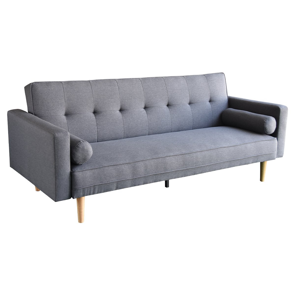 Dark Grey Linen Upholstered Sofa Bed, Adjustable Backrest - Sarantino