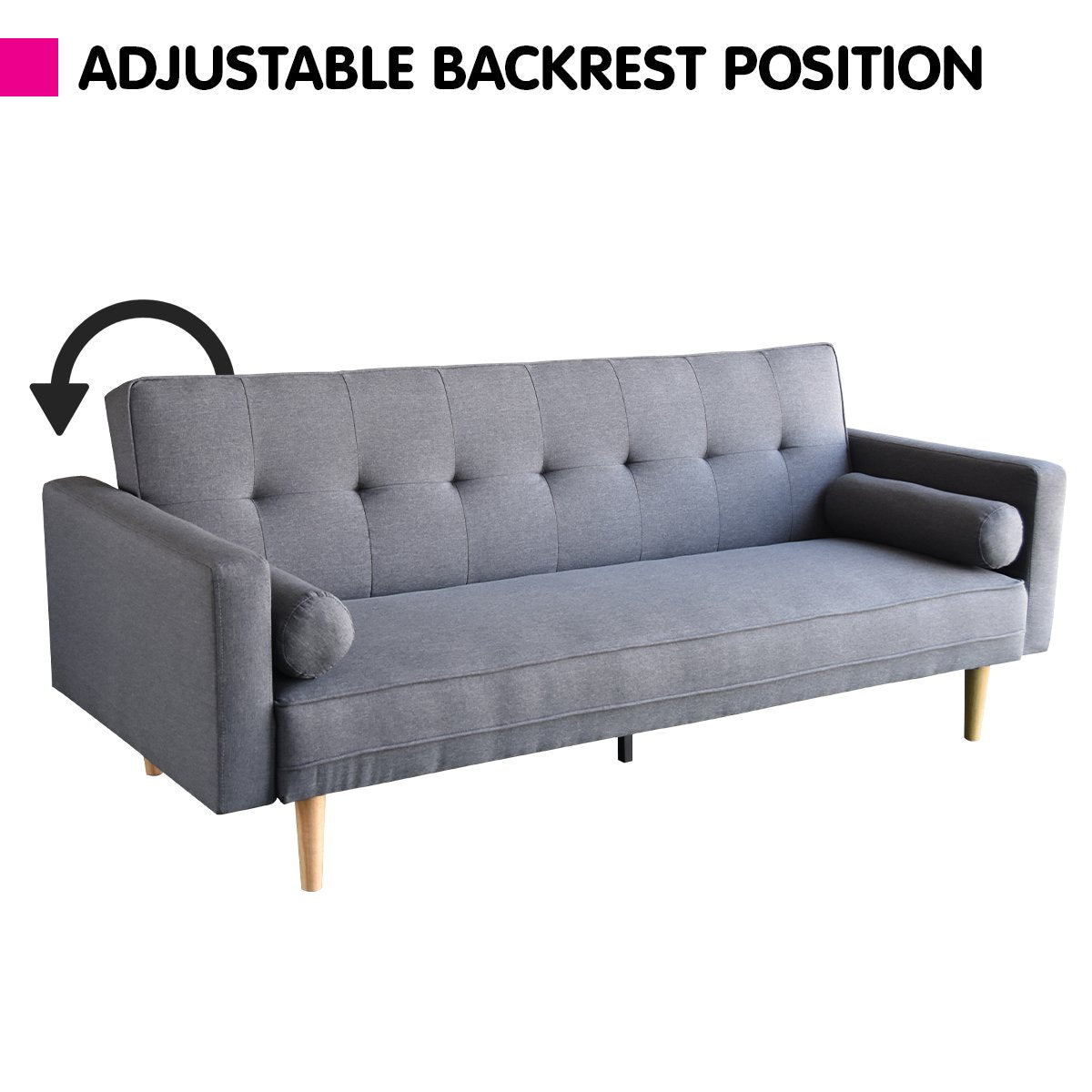 Dark Grey Linen Upholstered Sofa Bed, Adjustable Backrest - Sarantino