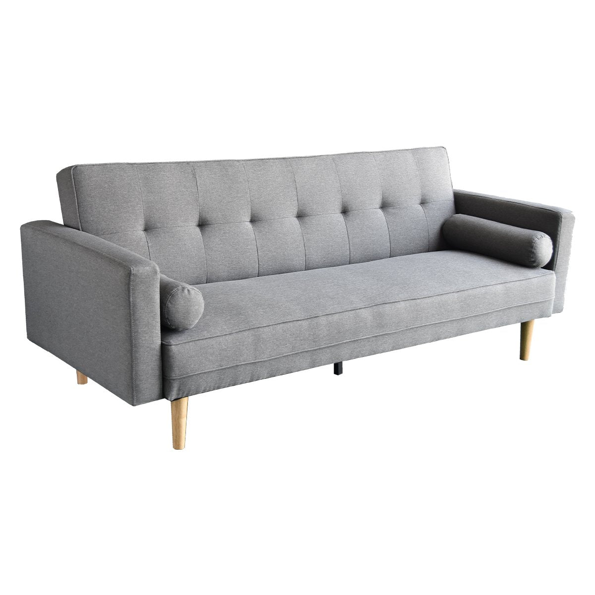 Light Grey Linen Sofa Bed, Adjustable, Tufted, Pine Wood