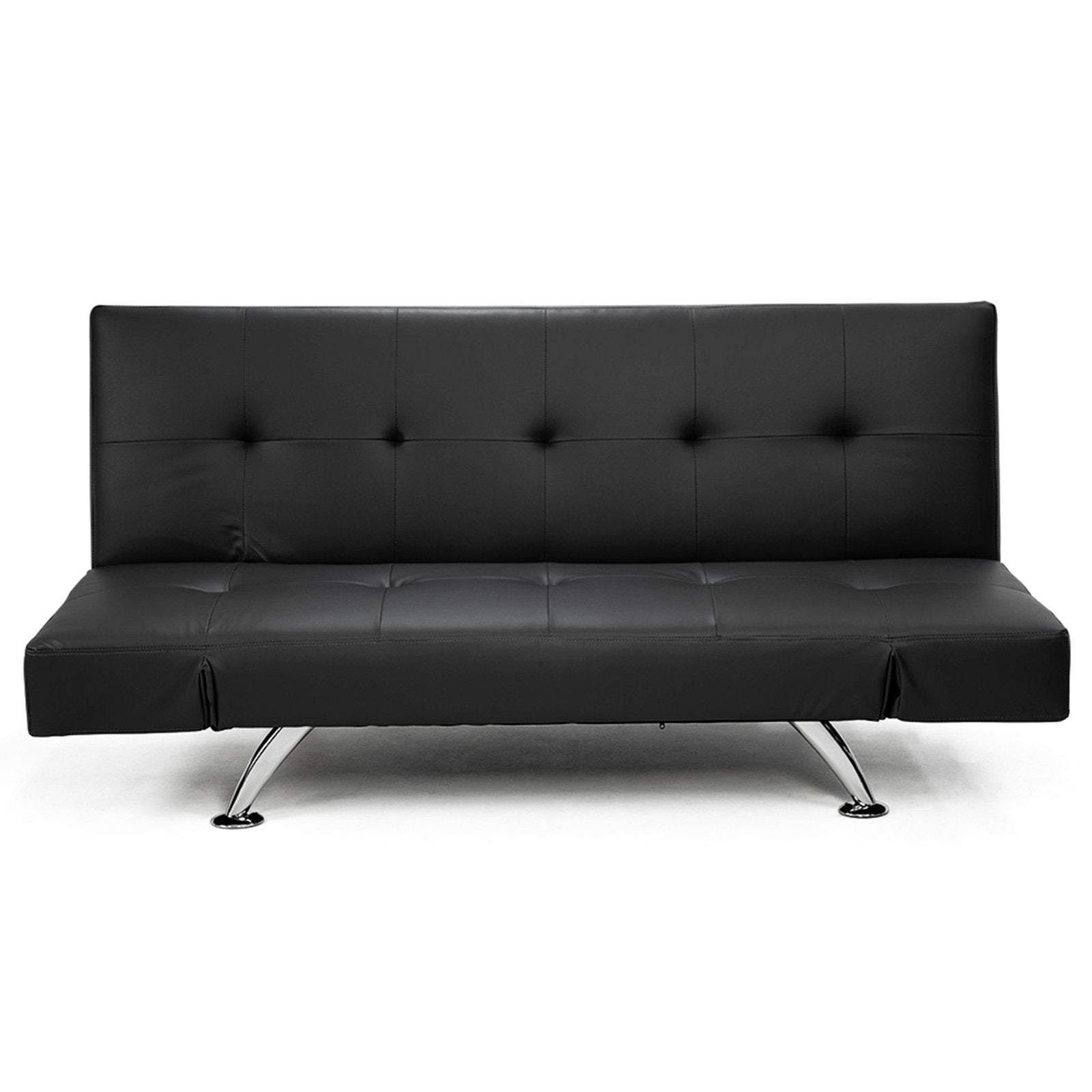 Adjustable Faux Leather Sofa Bed with Chrome Legs - Sarantino