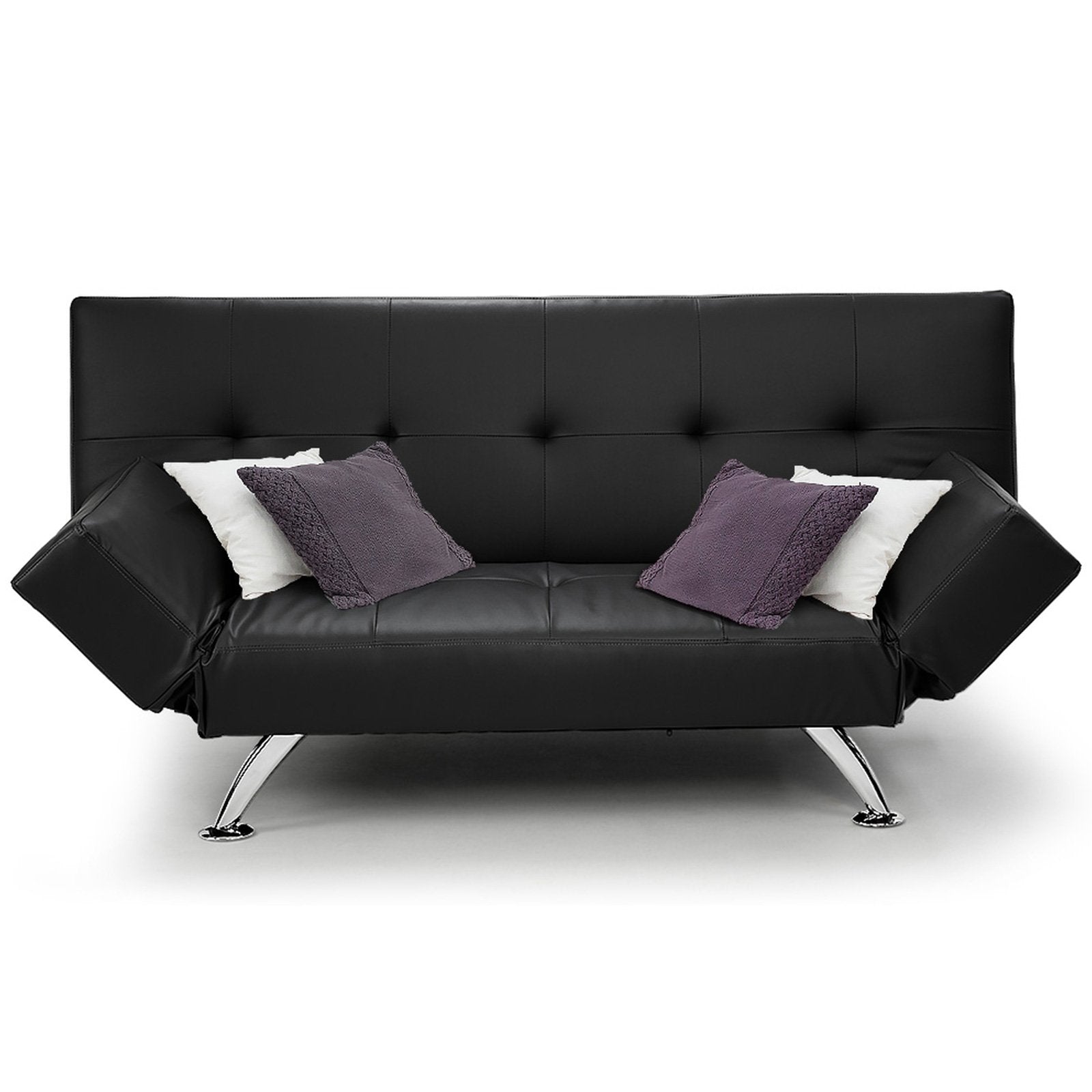 Adjustable Faux Leather Sofa Bed with Chrome Legs - Sarantino