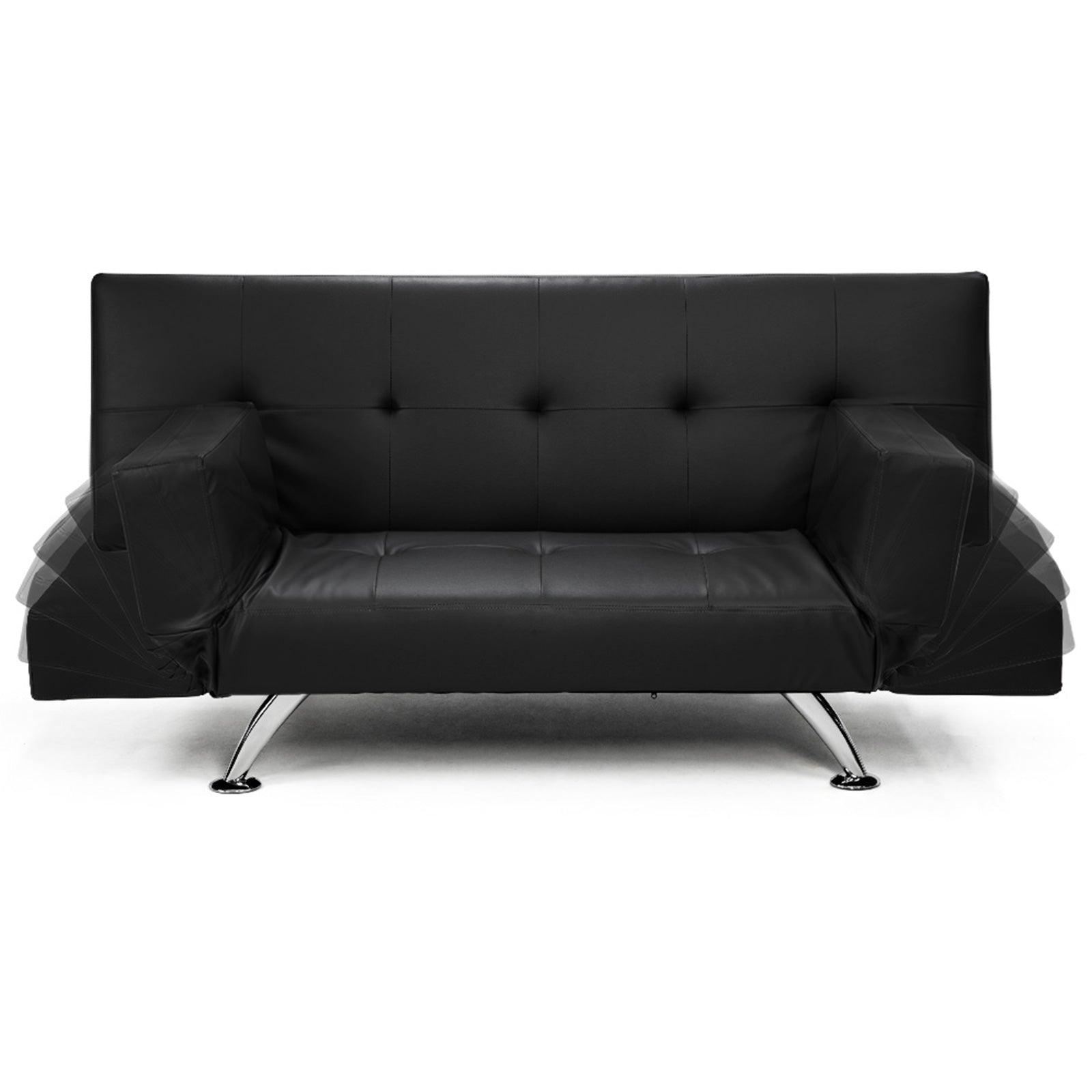 Adjustable Faux Leather Sofa Bed with Chrome Legs - Sarantino