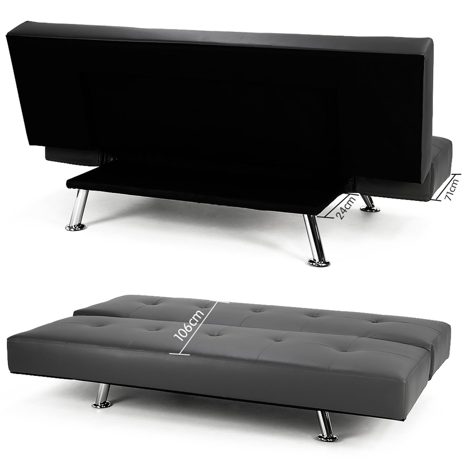 Adjustable Faux Leather Sofa Bed with Chrome Legs - Sarantino