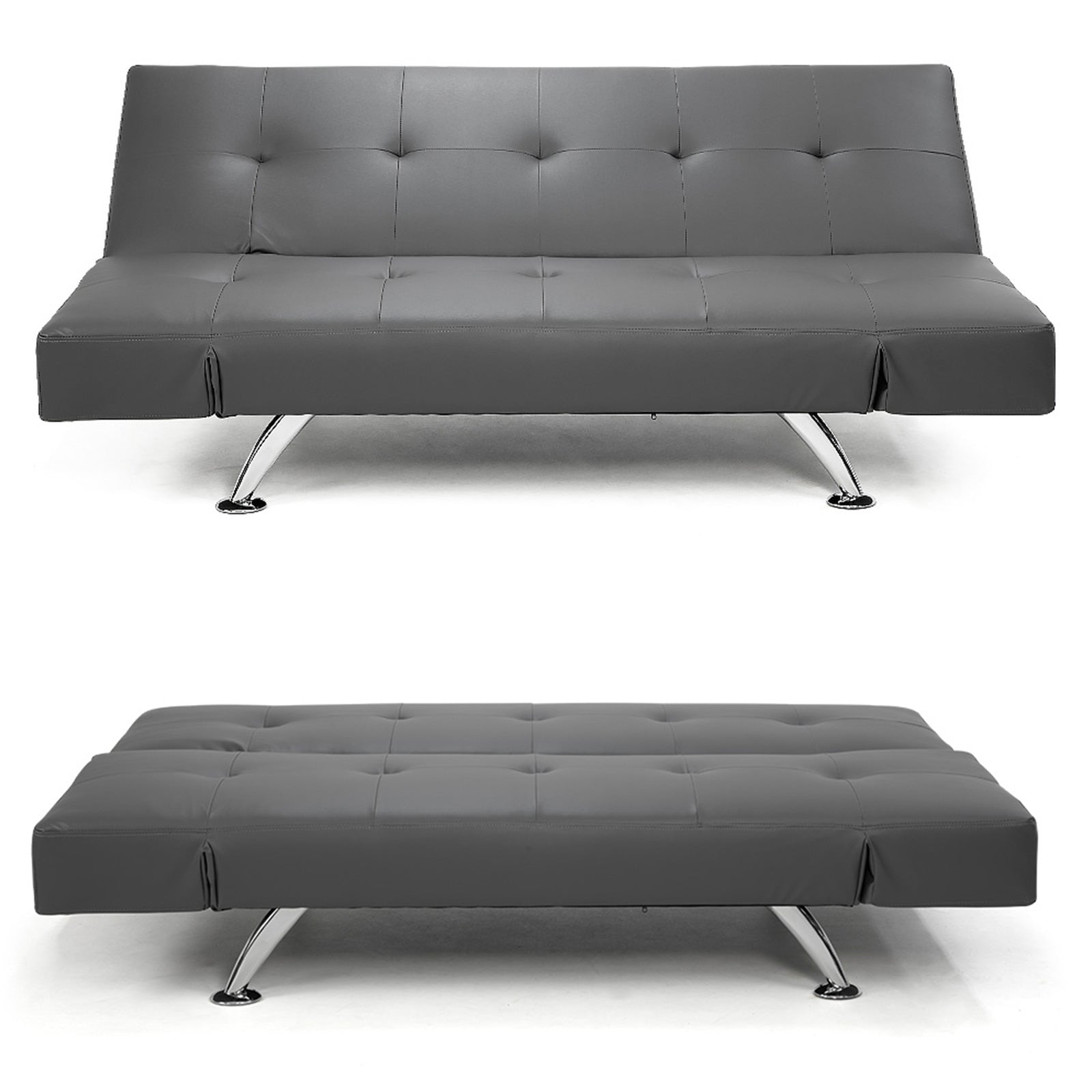 Adjustable Faux Leather Sofa Bed with Chrome Legs - Sarantino