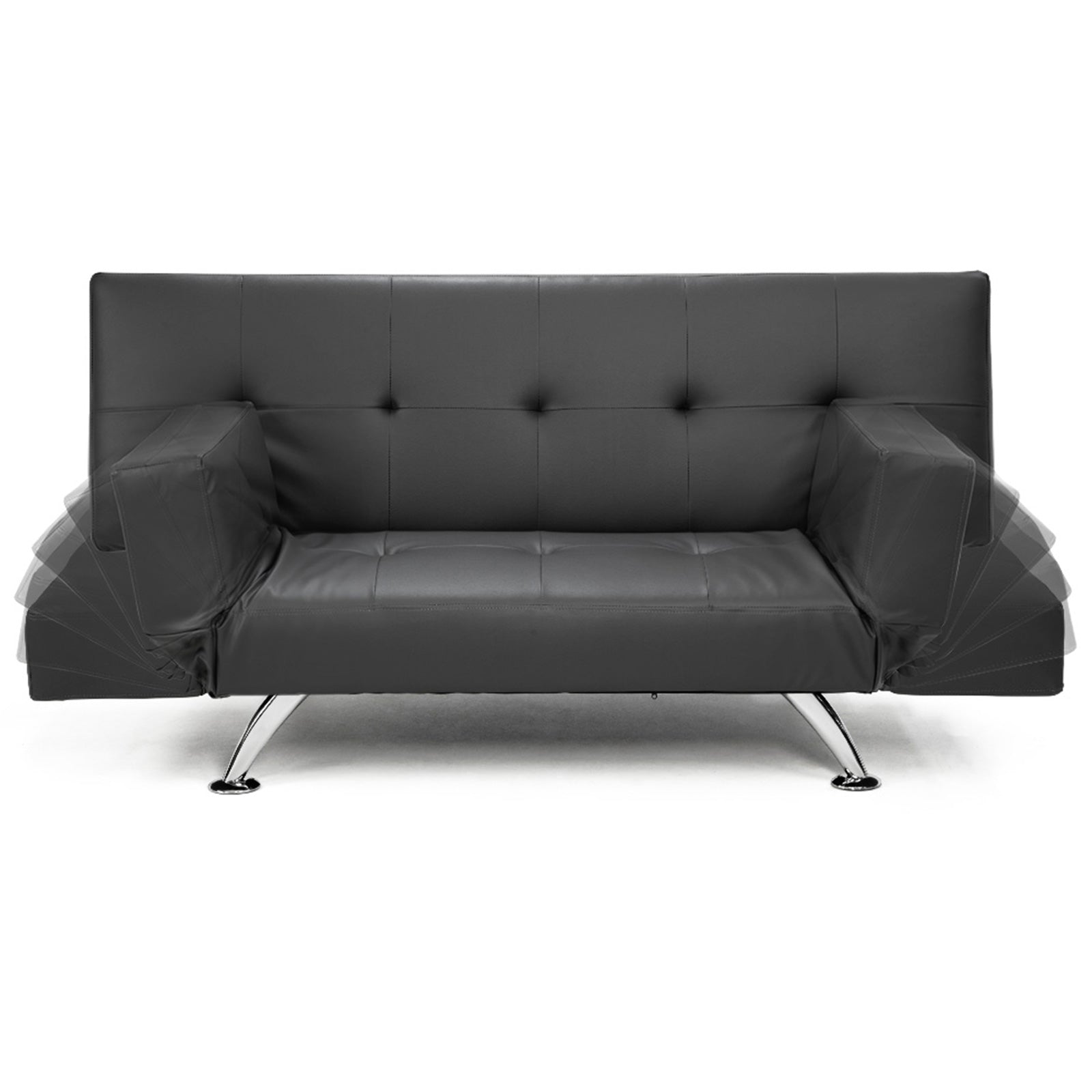 Adjustable Faux Leather Sofa Bed with Chrome Legs - Sarantino