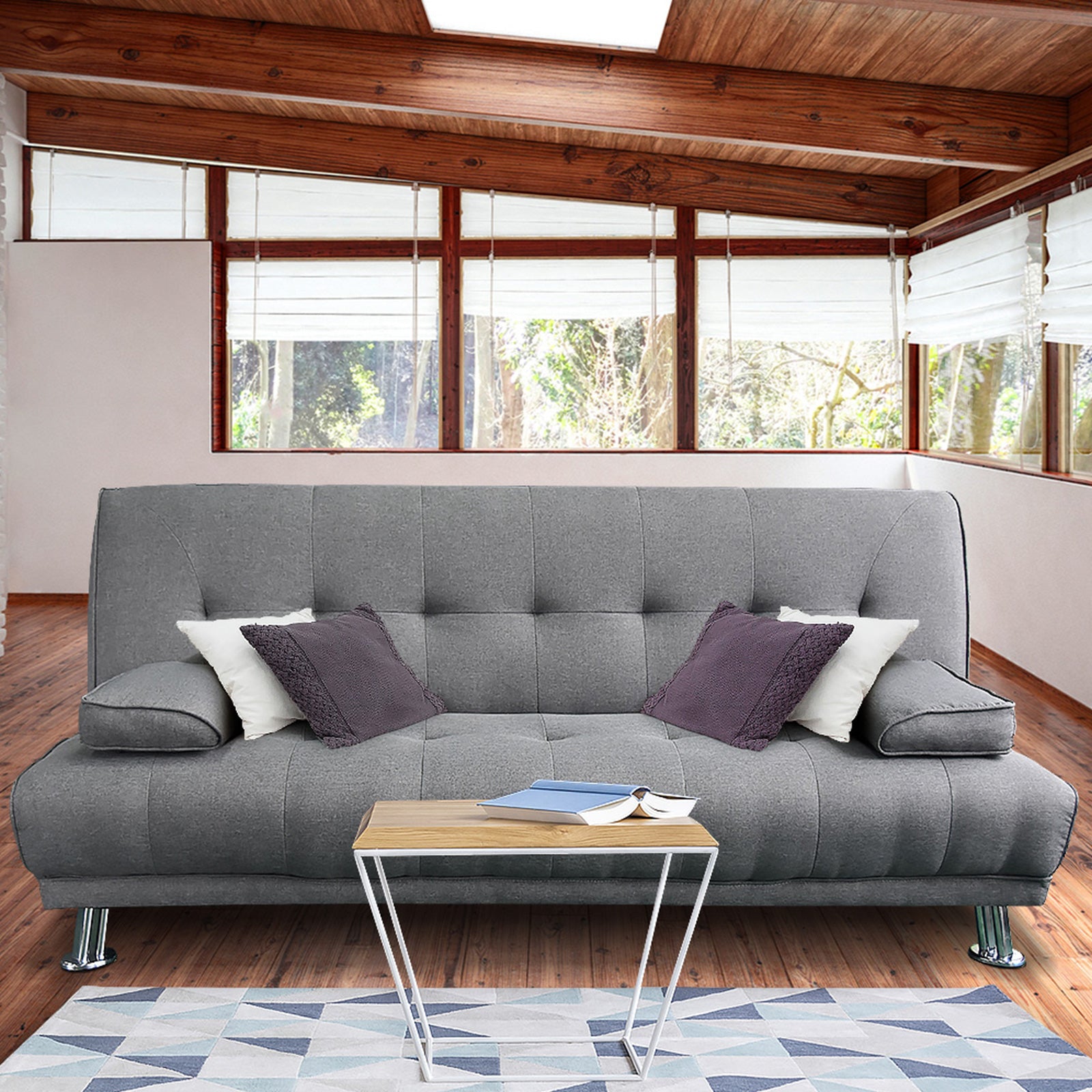 Light Grey Linen Sofa Bed with Chrome Legs & Pine Wood Frame