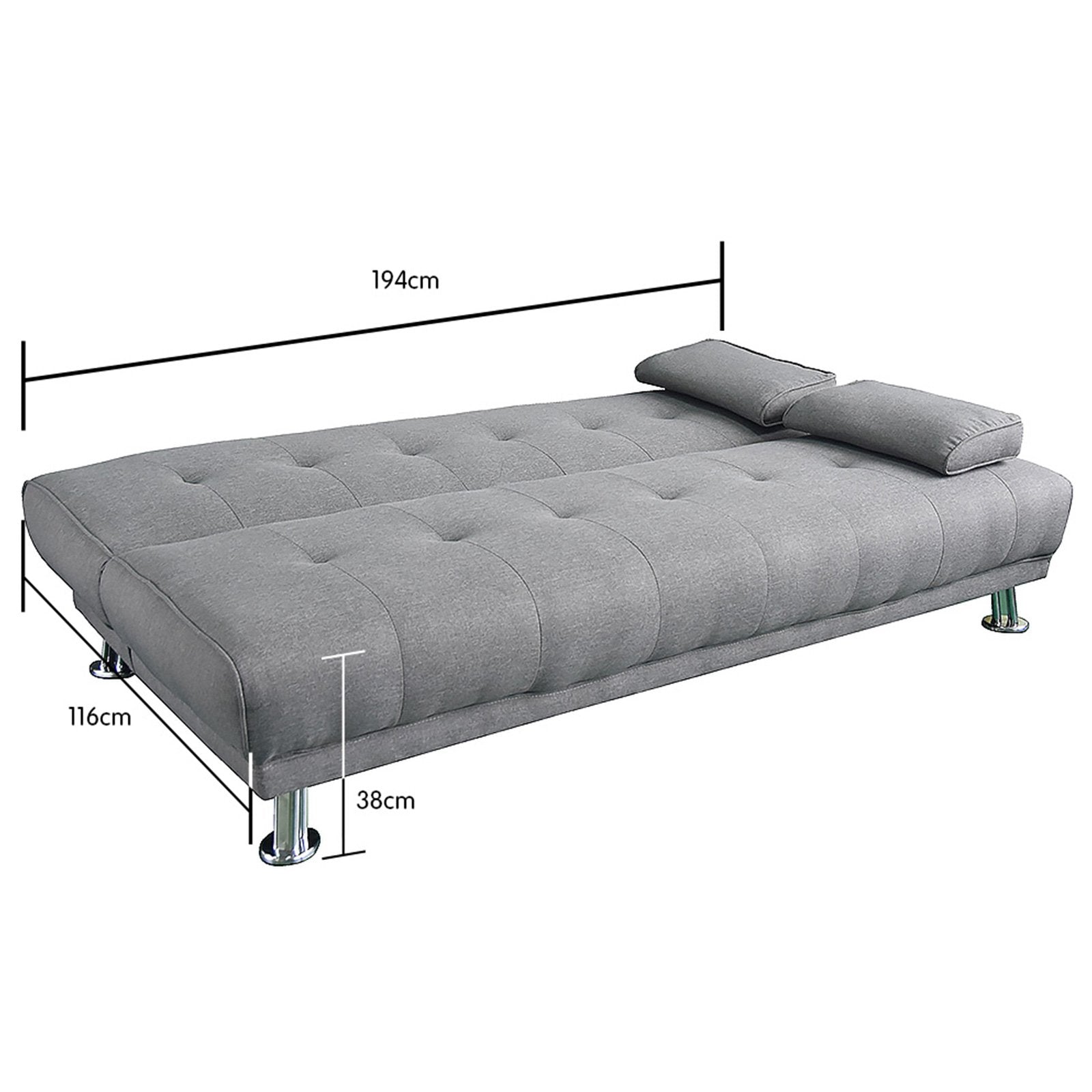 Light Grey Linen Sofa Bed with Chrome Legs & Pine Wood Frame