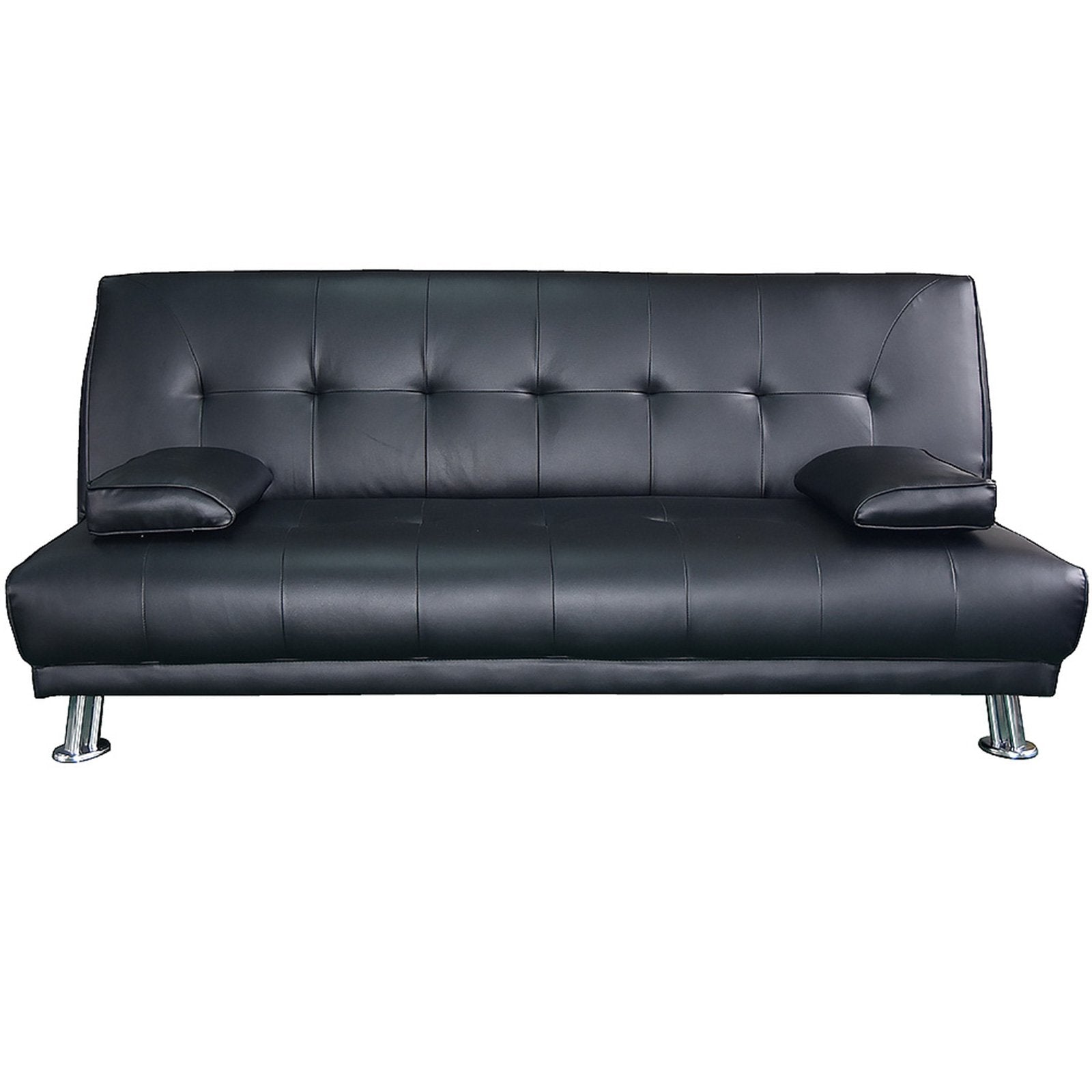 Black Faux Leather Sofa Bed Futon, Pine Frame - Sarantino