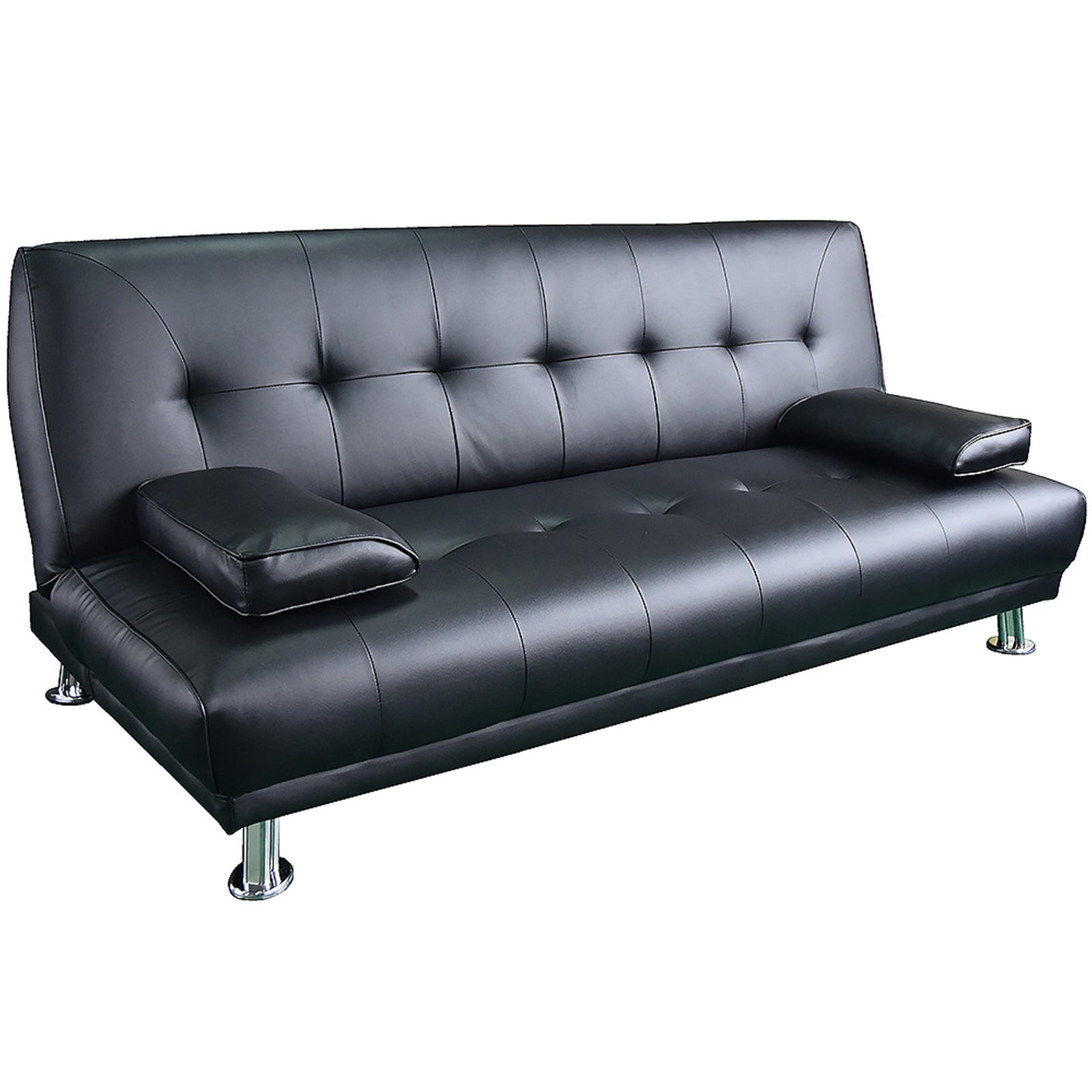 Black Faux Leather Sofa Bed Futon, Pine Frame - Sarantino