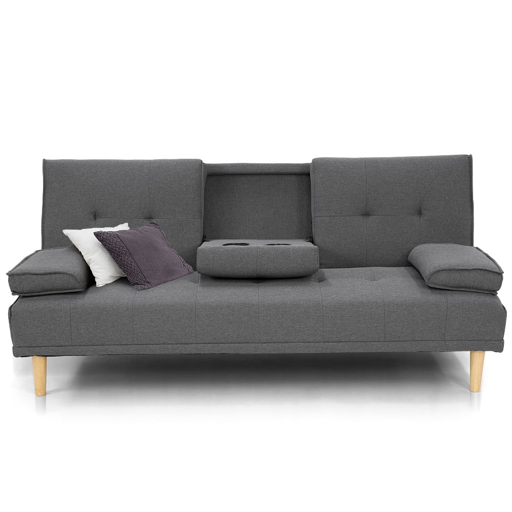 Dark Grey Linen Fabric Sofa Bed Lounge with Cup Holders