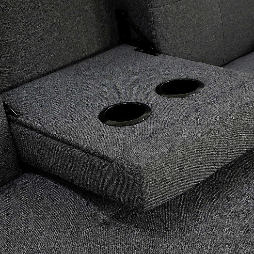 Dark Grey Linen Fabric Sofa Bed Lounge with Cup Holders