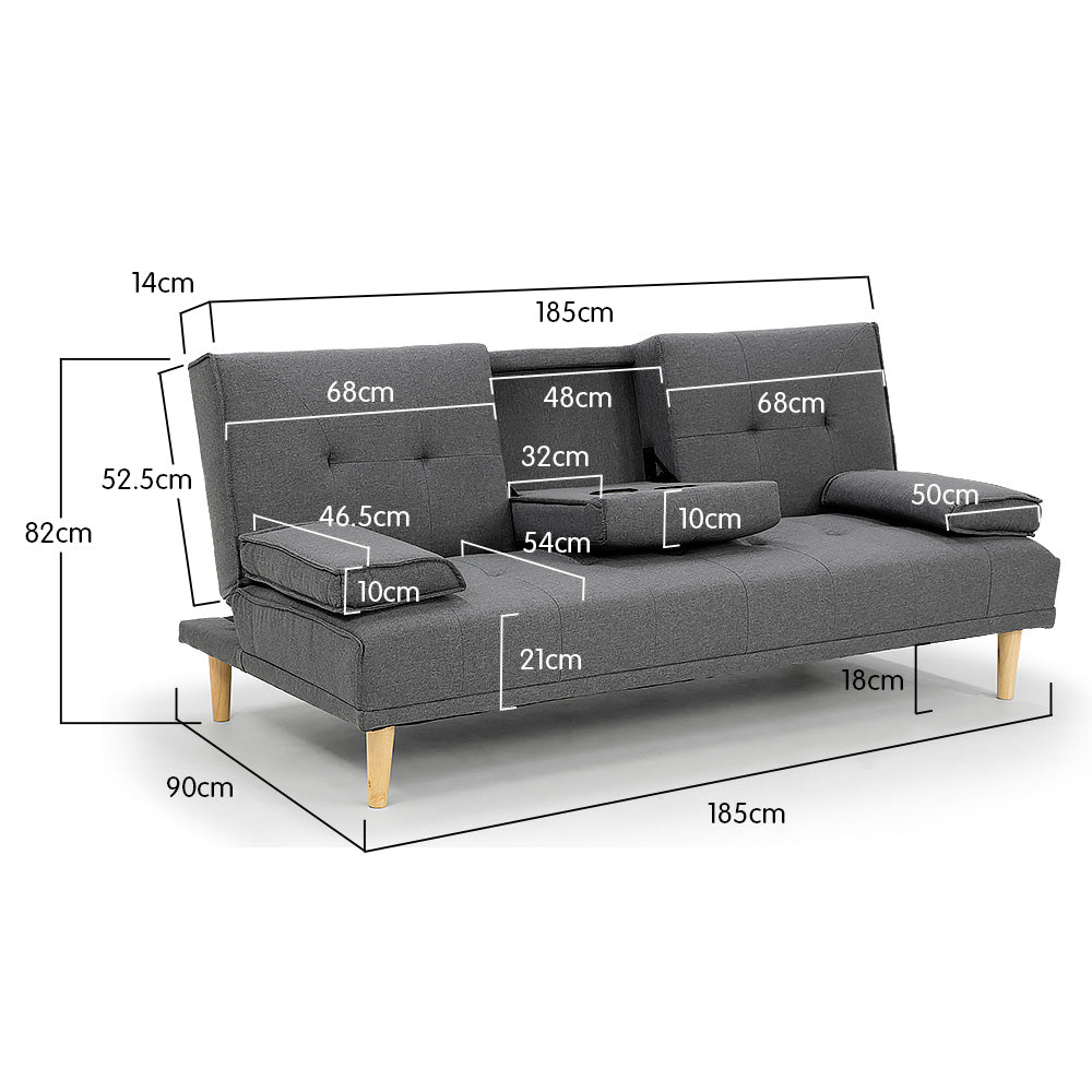 Dark Grey Linen Fabric Sofa Bed Lounge with Cup Holders