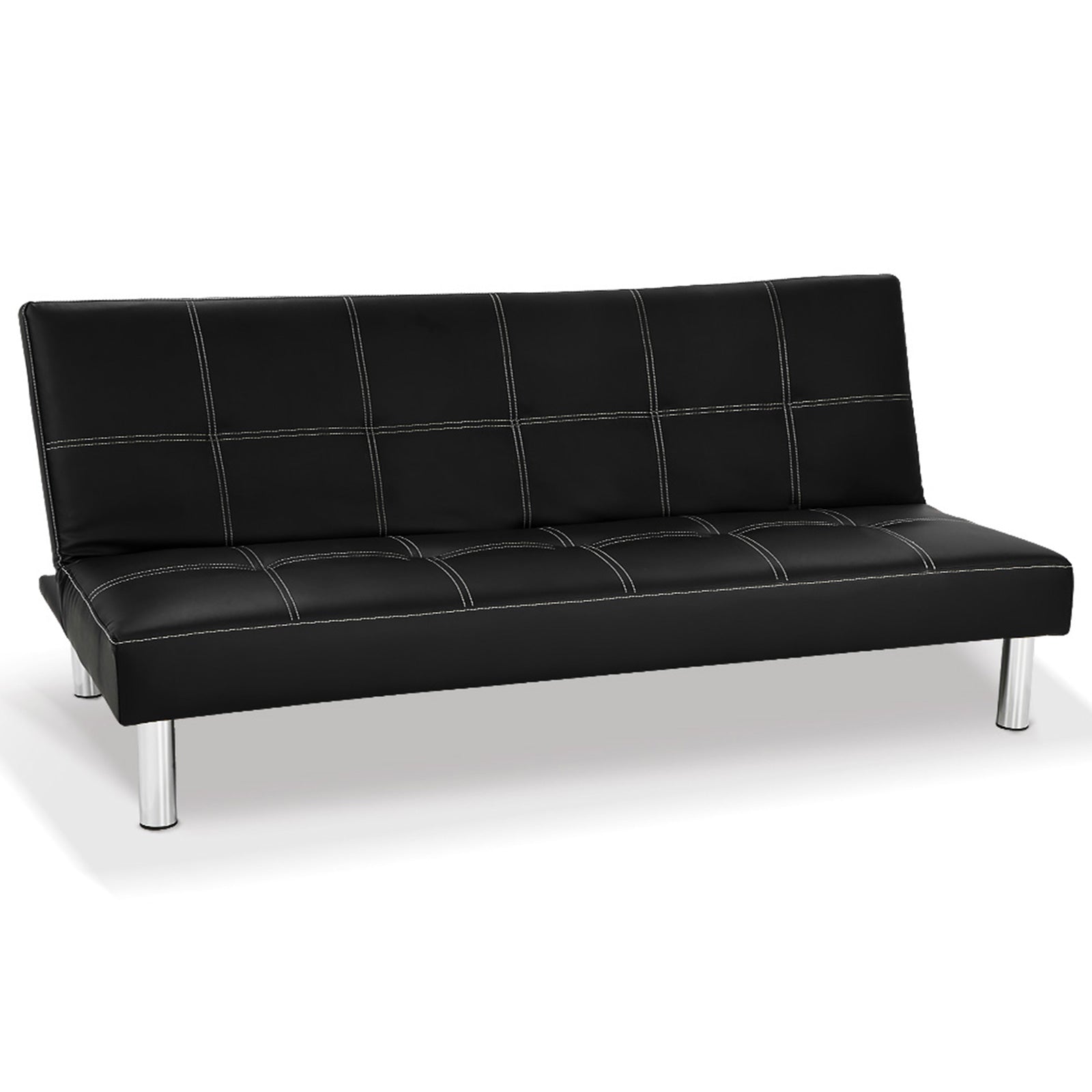 Black Faux Leather Chelsea Sofa Bed, Adjustable Backrest, Sarantino