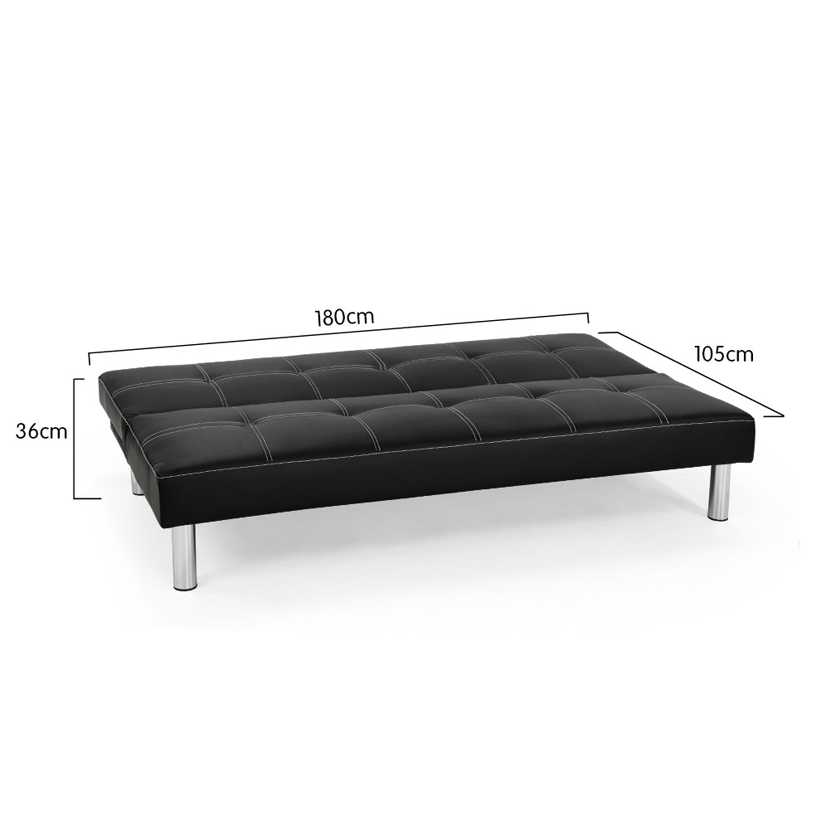 Black Faux Leather Chelsea Sofa Bed, Adjustable Backrest, Sarantino