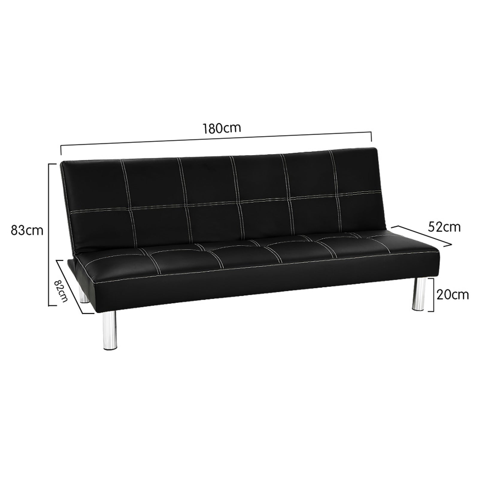 Black Faux Leather Chelsea Sofa Bed, Adjustable Backrest, Sarantino