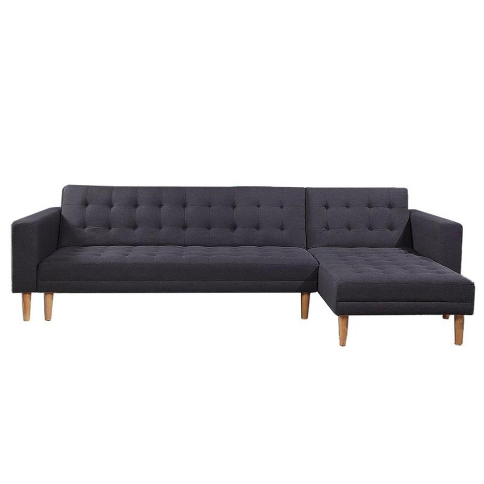 Dark Grey Linen Corner Sofa Bed with Chaise & Wooden Frame