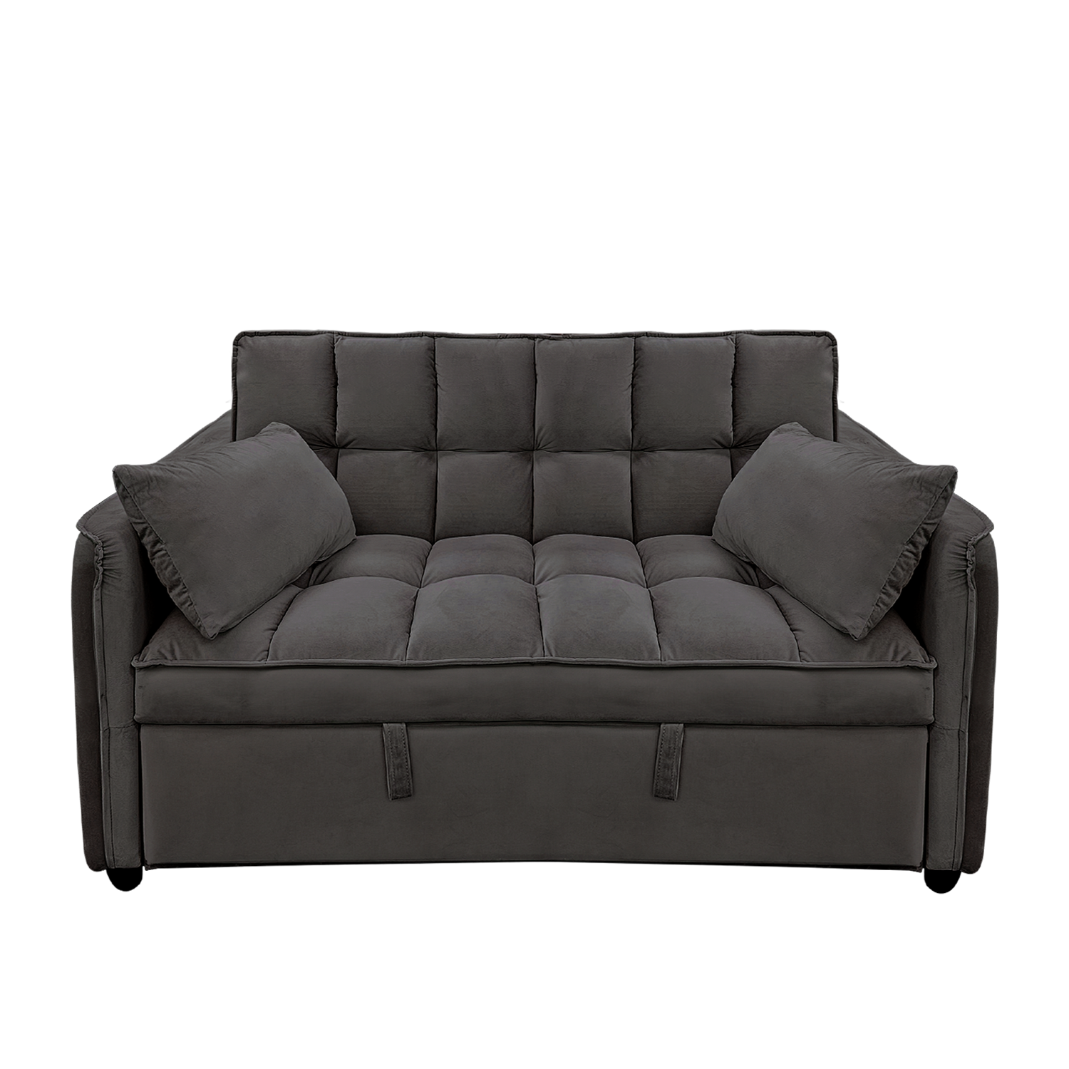 Sarantino Quincy 2-Seater Velvet Sofa Bed in Dark Grey with Wooden Frame and Tufted Design - Dark Grey