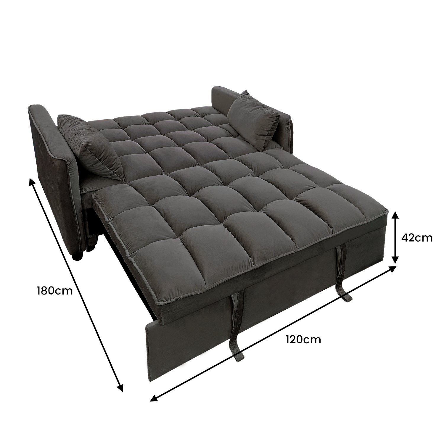 Sarantino Quincy 2-Seater Velvet Sofa Bed in Dark Grey with Wooden Frame and Tufted Design - Dark Grey