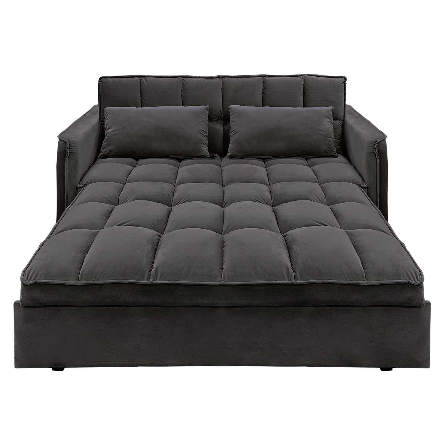 Sarantino Quincy 2-Seater Velvet Sofa Bed in Dark Grey with Wooden Frame and Tufted Design - Dark Grey