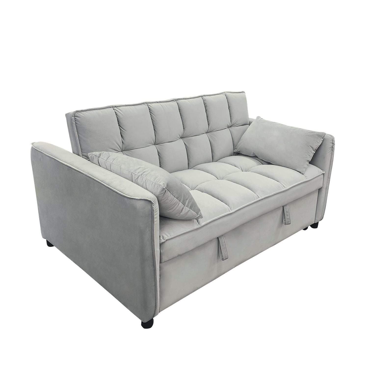 Tufted 2-Seater Velvet Sofa Bed, Wooden Frame, Light Grey - Sarantino