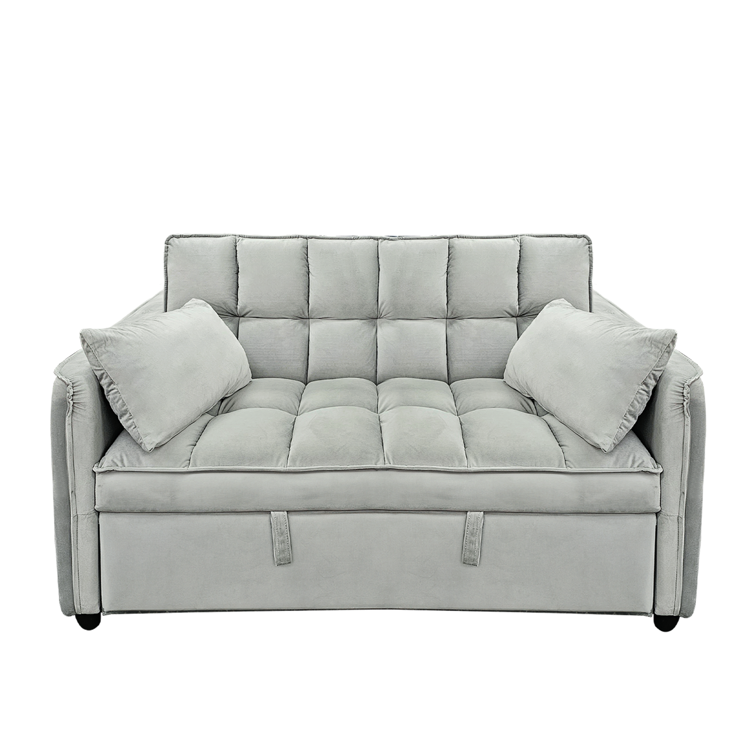 Tufted 2-Seater Velvet Sofa Bed, Wooden Frame, Light Grey - Sarantino