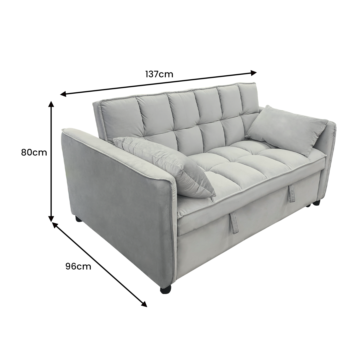 Tufted 2-Seater Velvet Sofa Bed, Wooden Frame, Light Grey - Sarantino