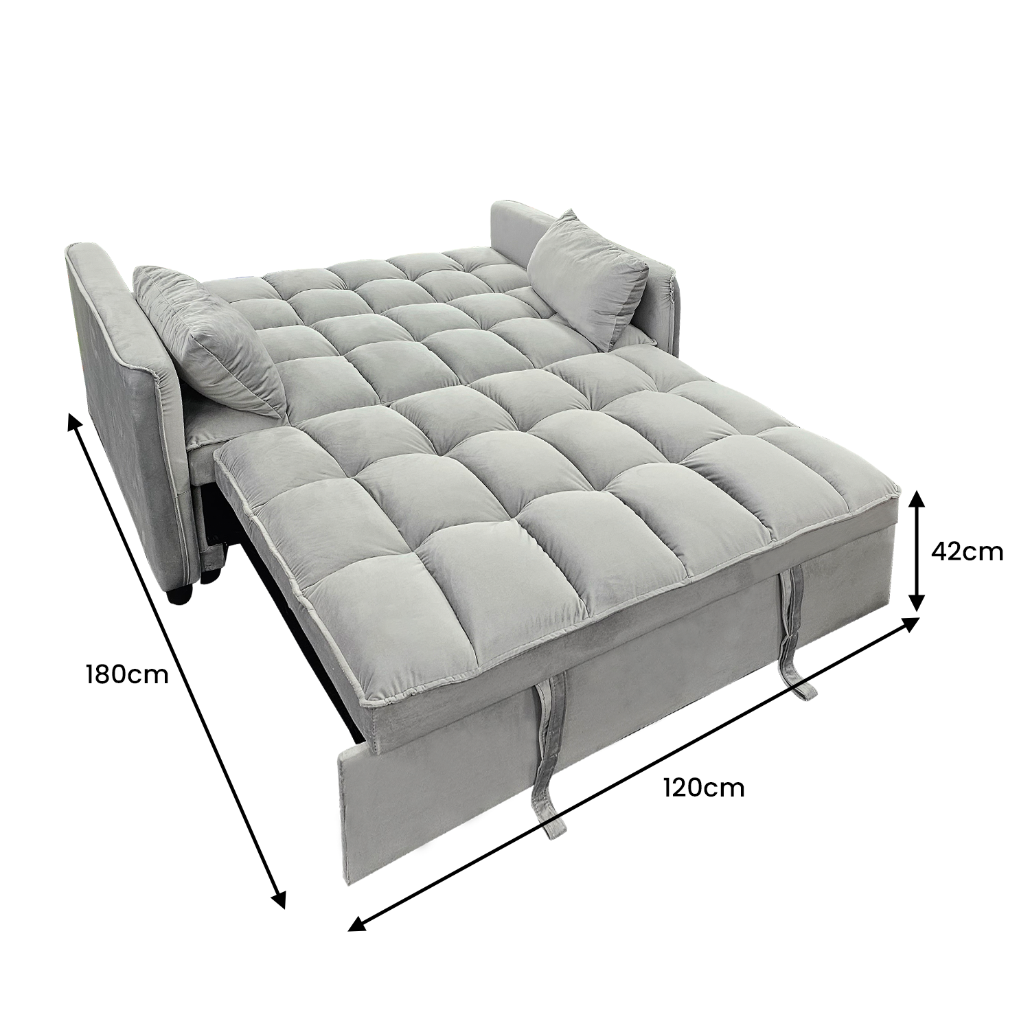 Tufted 2-Seater Velvet Sofa Bed, Wooden Frame, Light Grey - Sarantino