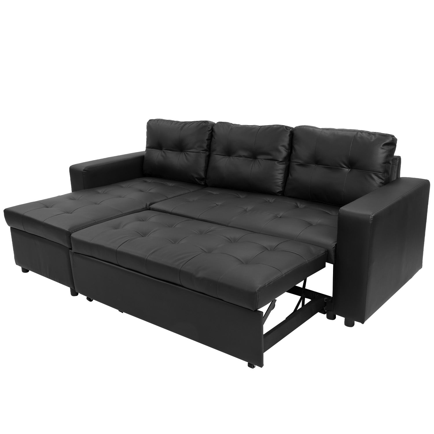 Faux Leather Storage Sofa Bed, Chaise, Modular - Grey