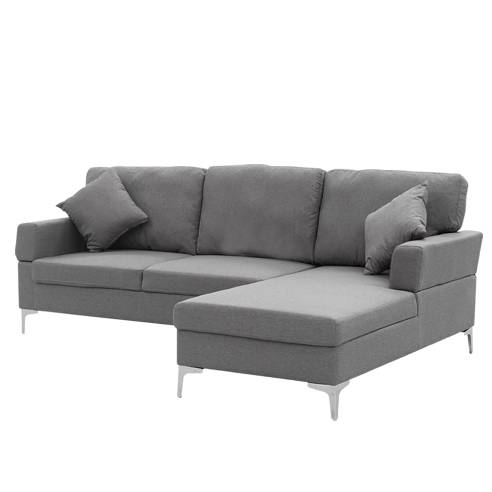 Dark Grey Linen Upholstered 3 Seater L-Shaped Sofa with Chaise