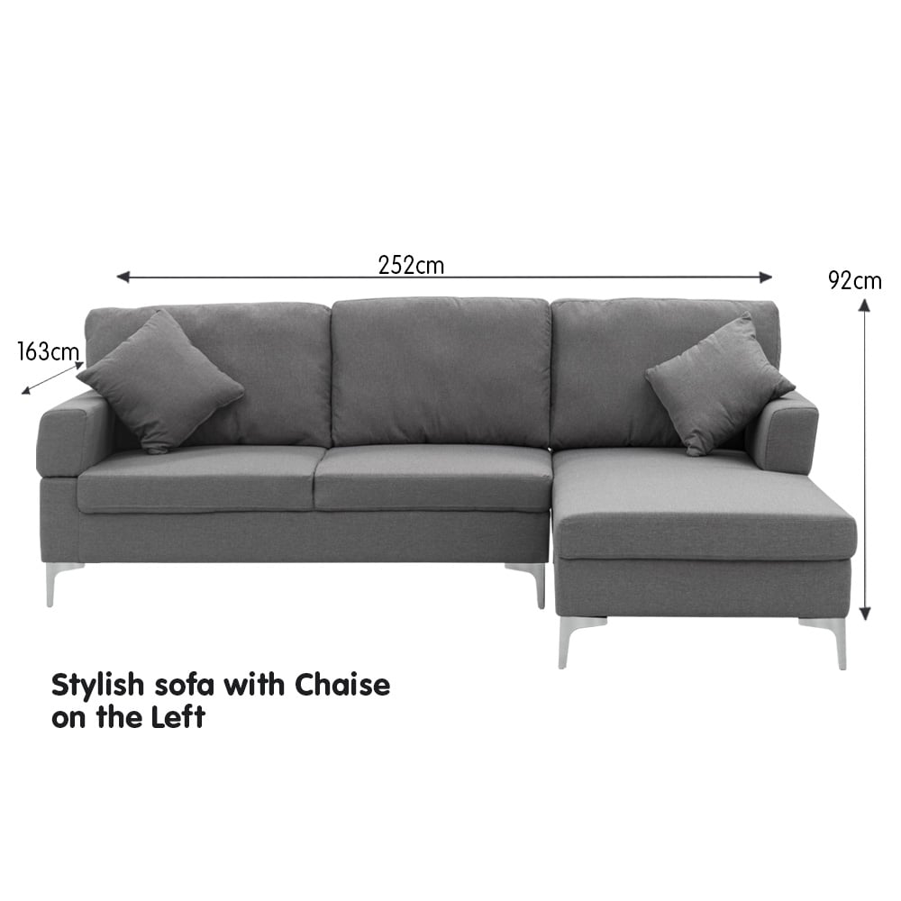 Dark Grey Linen Upholstered 3 Seater L-Shaped Sofa with Chaise