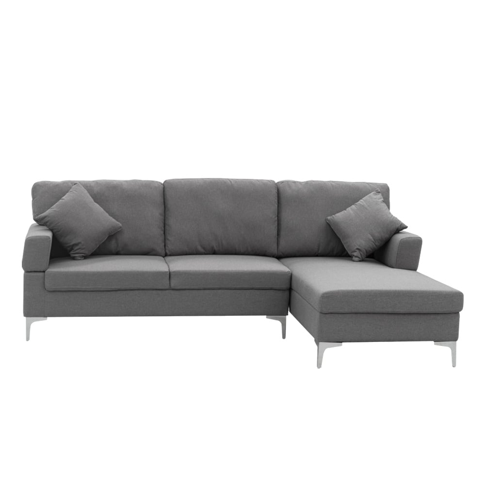 Dark Grey Linen Upholstered 3 Seater L-Shaped Sofa with Chaise