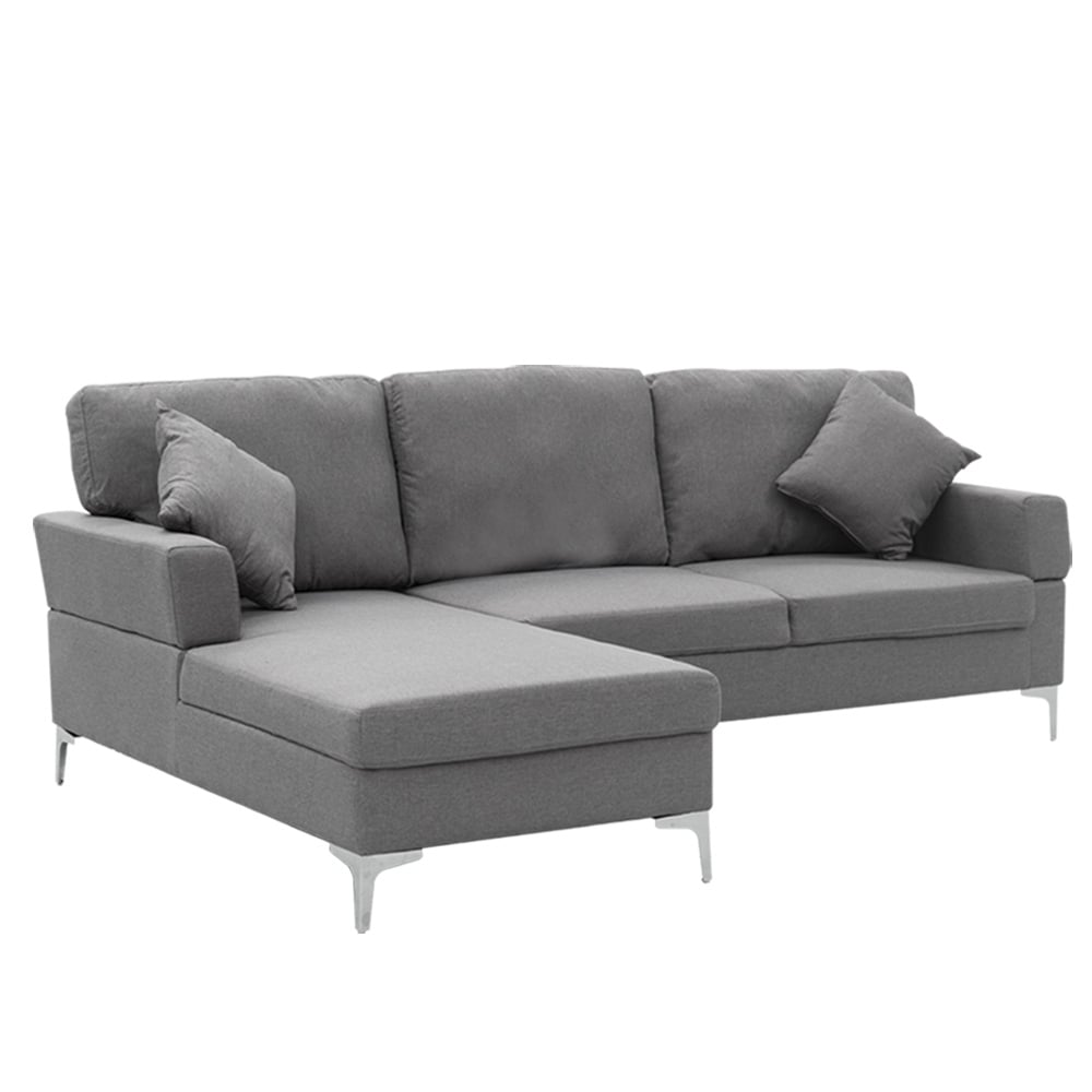 Dark Grey Linen Corner Sofa with Right Chaise, High-Density Foam