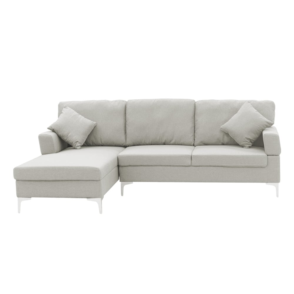 Light Grey Linen Corner Sofa w/ Right Chaise, High-Density Foam