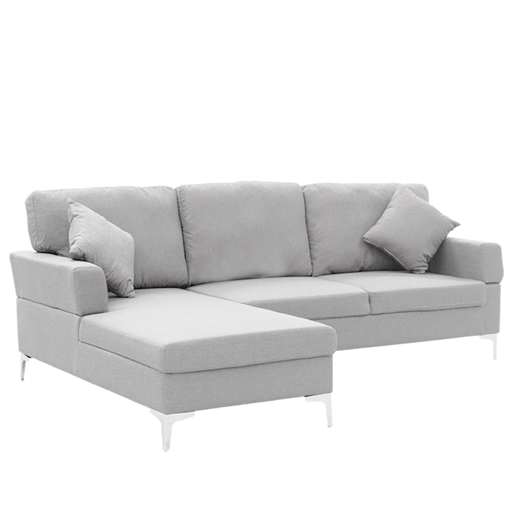 Light Grey Linen Corner Sofa w/ Right Chaise, High-Density Foam