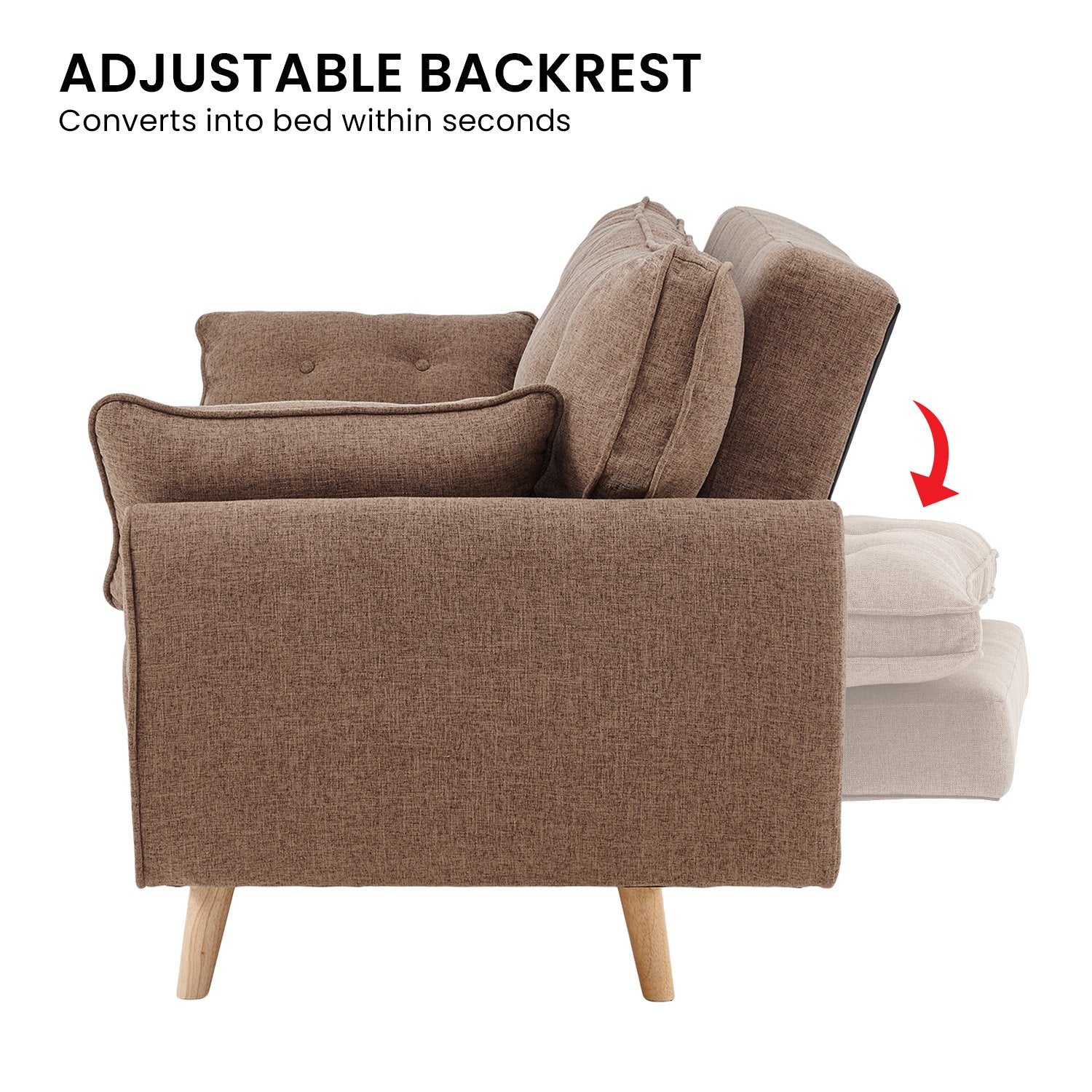 Sarantino 3 Seater Modular Linen Sofa Bed Brown