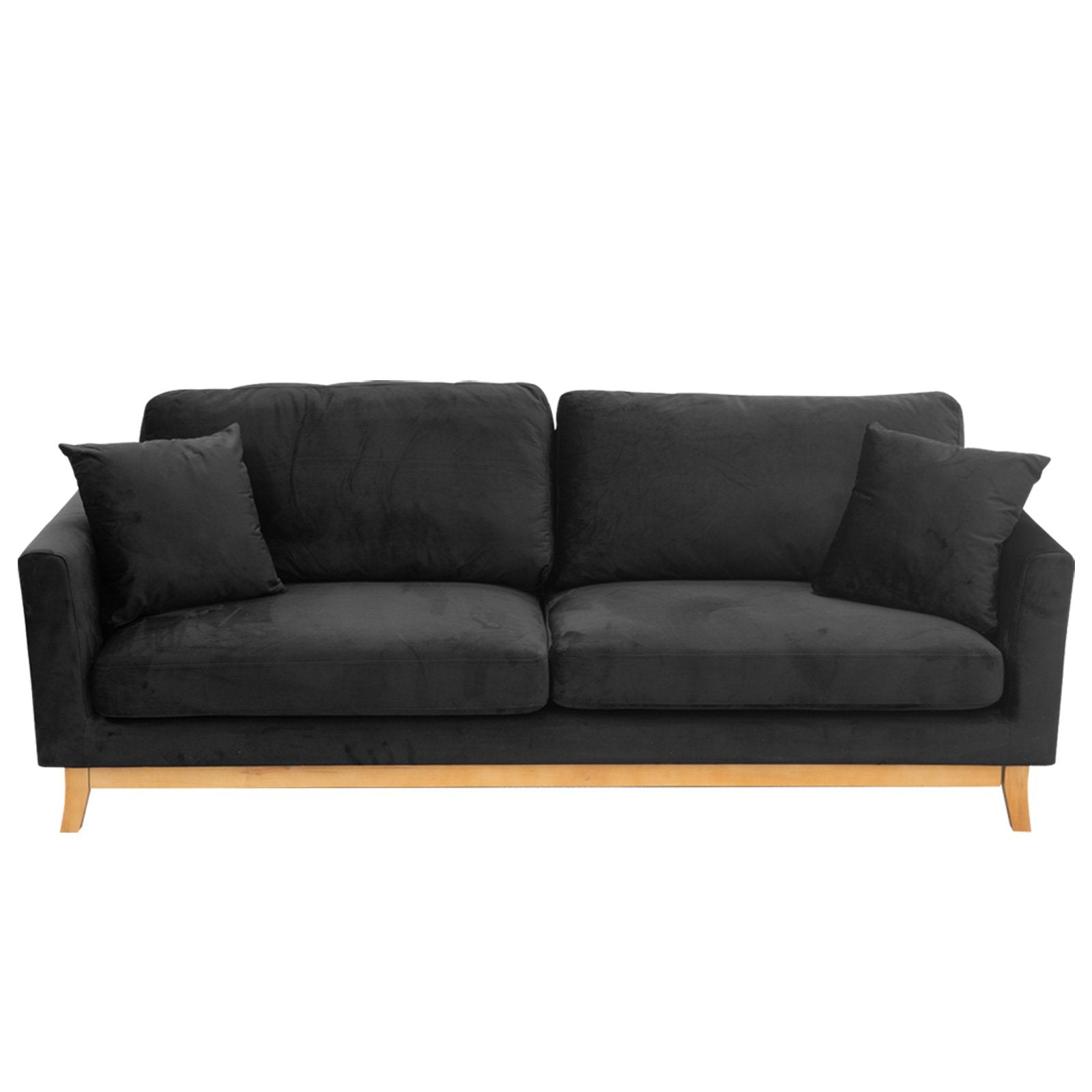 Black Faux Velvet 3 Seater Sofa Bed with Wooden Frame