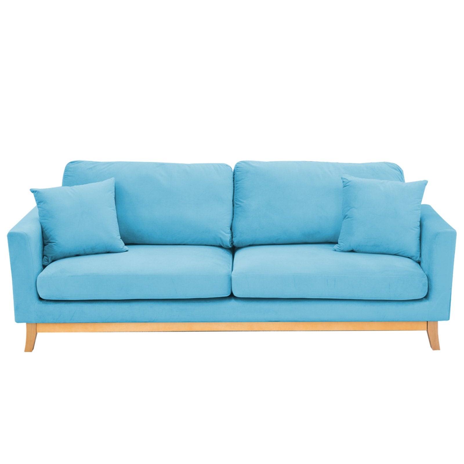 Blue Faux Velvet 3-Seater Sofa Bed, Wooden Frame