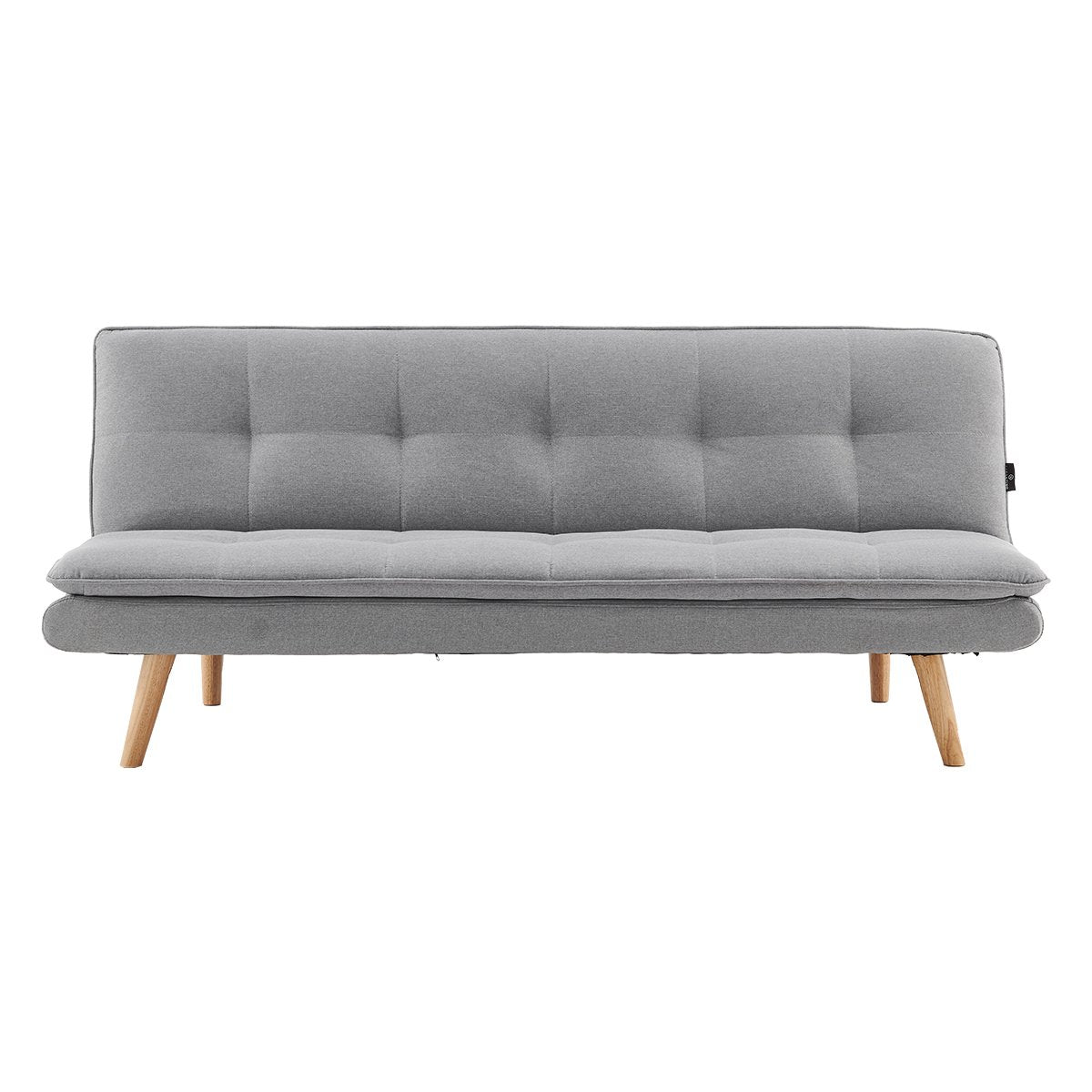 Light Grey Linen 3-Seater Sofa Bed with Wooden Legs